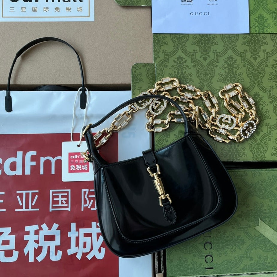 gg jackie mini 19cm black calfskin with chain