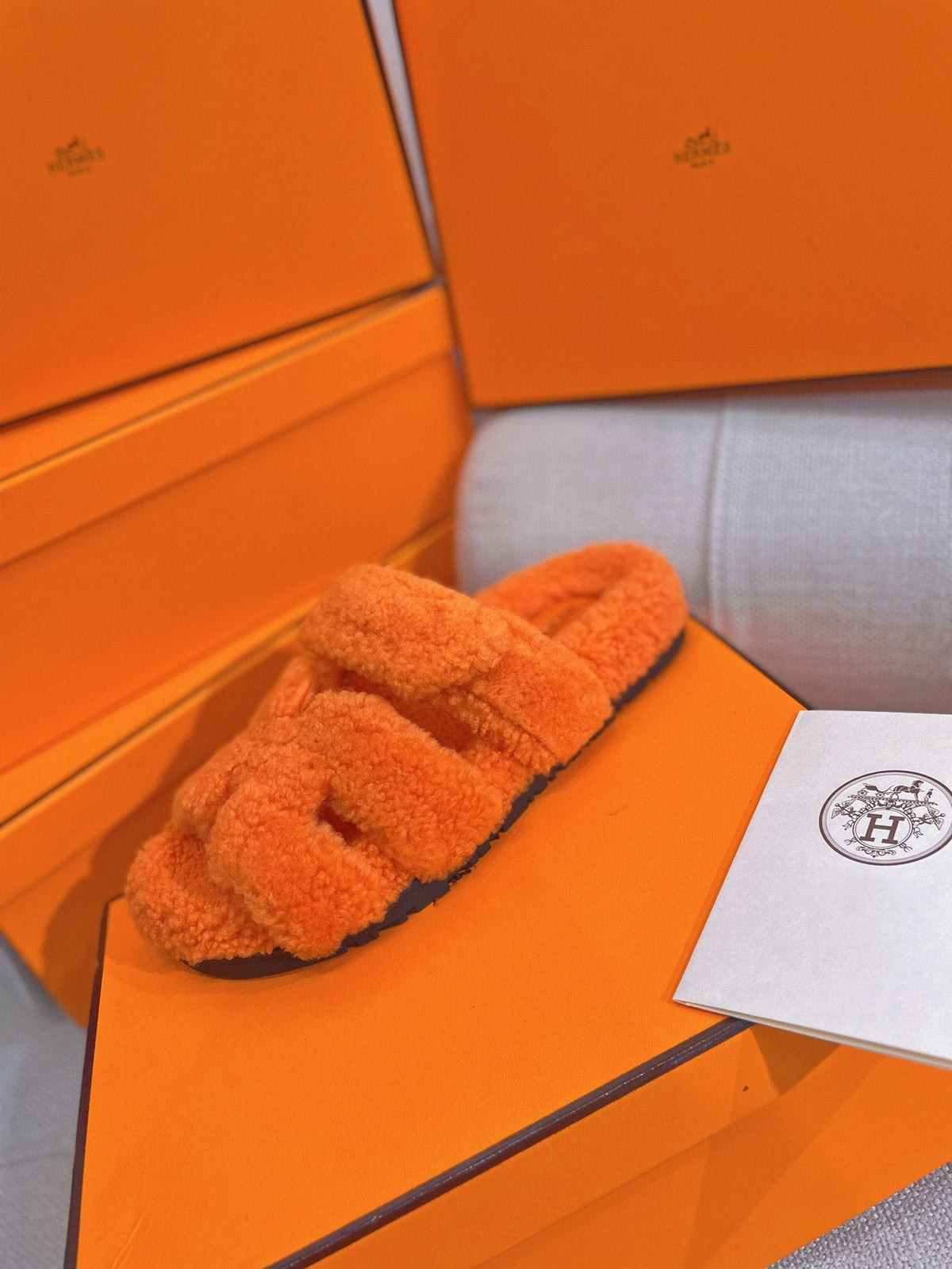 chypre sandal orange lamb wool