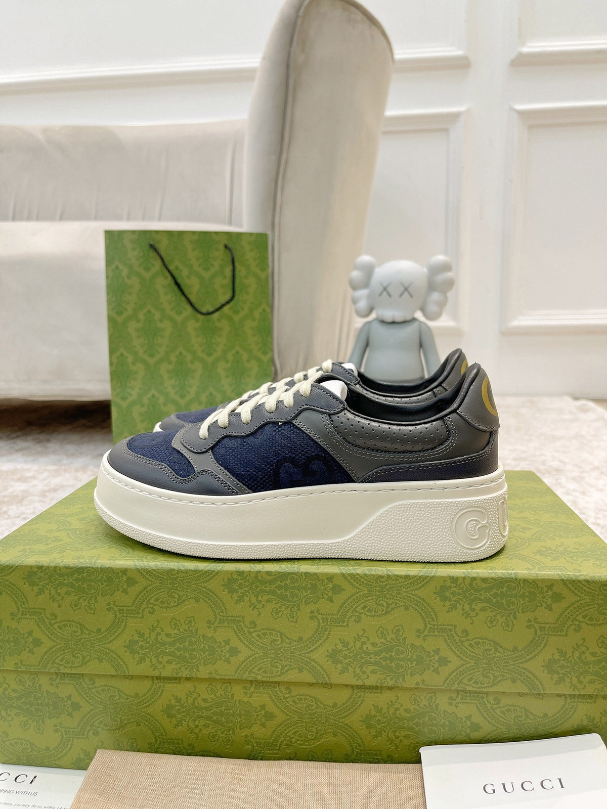 Gucci 2026 GG Embossed Lace Up Sneakers Calfskin Canvas 988560