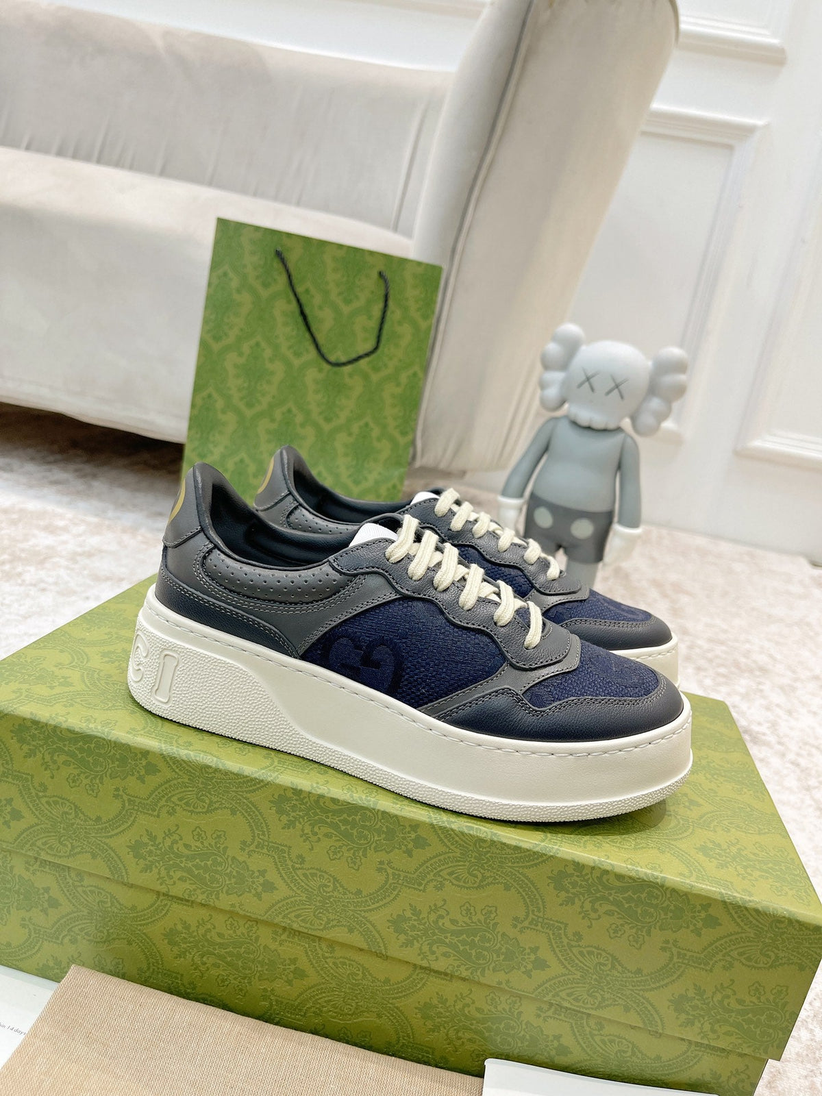 Gucci 2026 GG Embossed Lace Up Sneakers Calfskin Canvas 988560