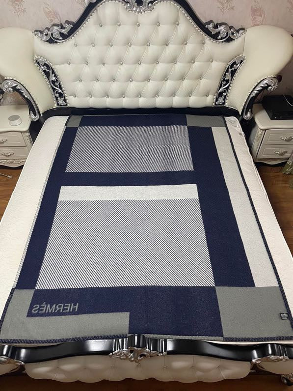 HM Riviera Blanket Blue White Wool Cashmere