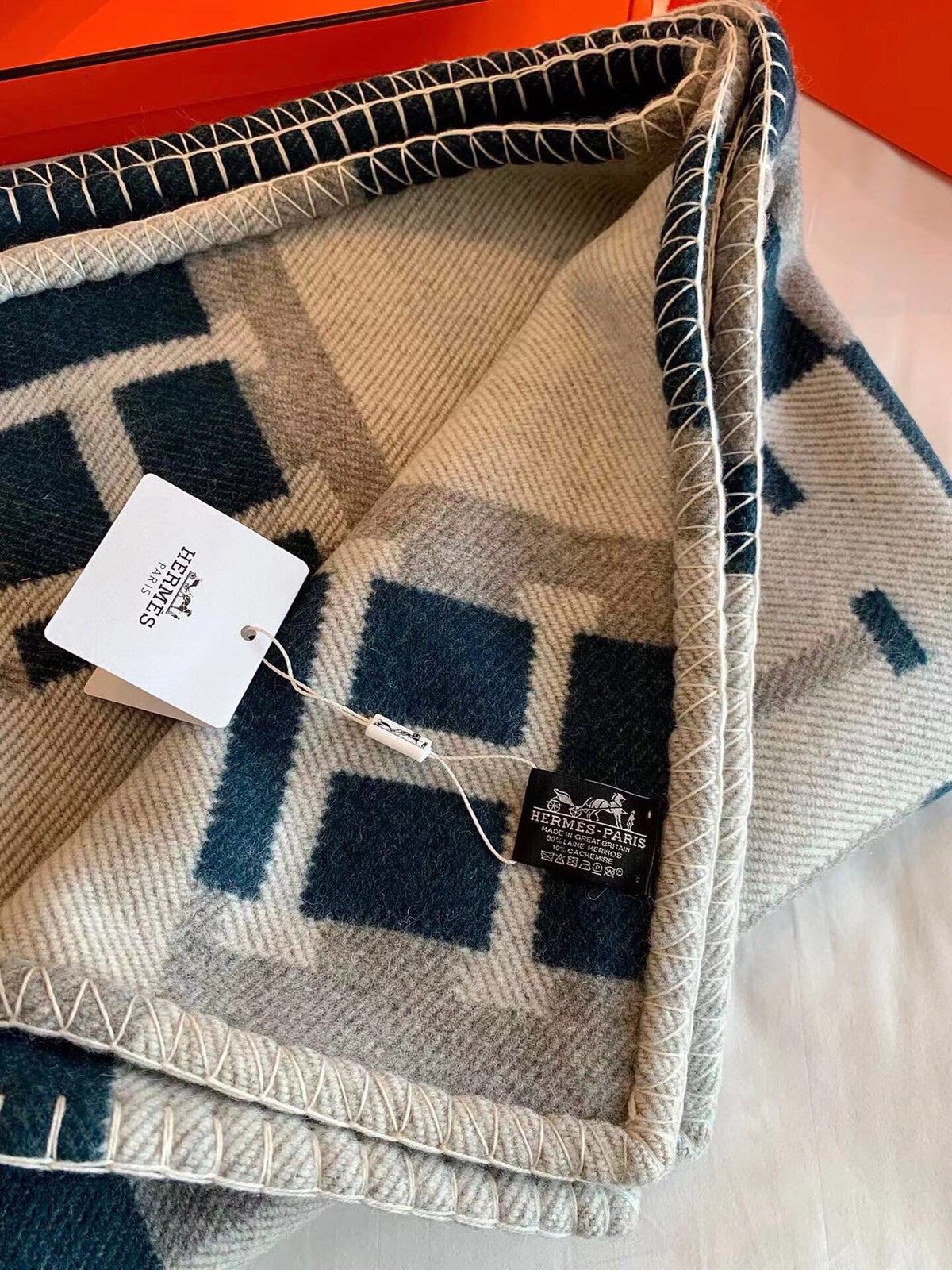 HM Avalon Throw Blanket Blue Grey Wool Cashmere