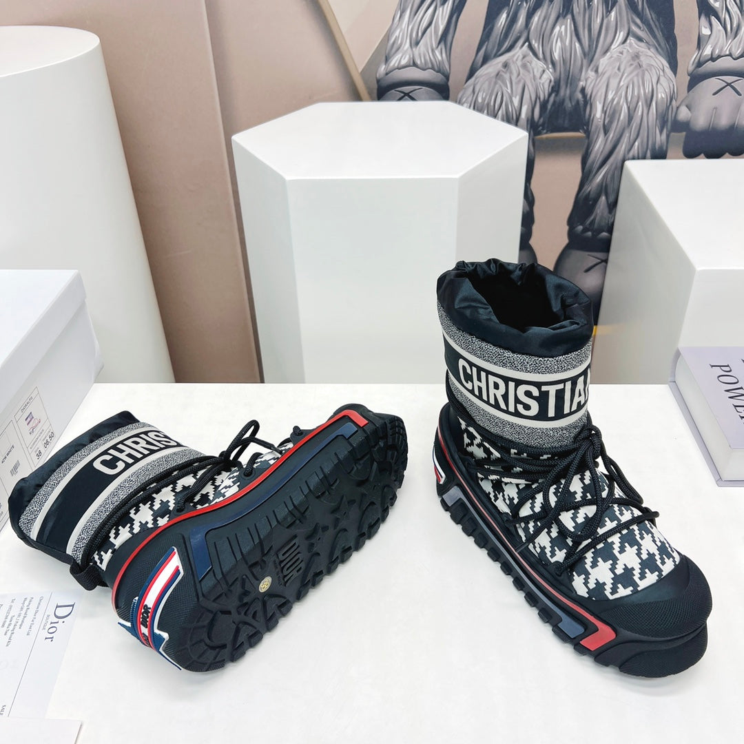 CD Snow Ankle Boots Black White Cowhide Nylon Fabric 539663