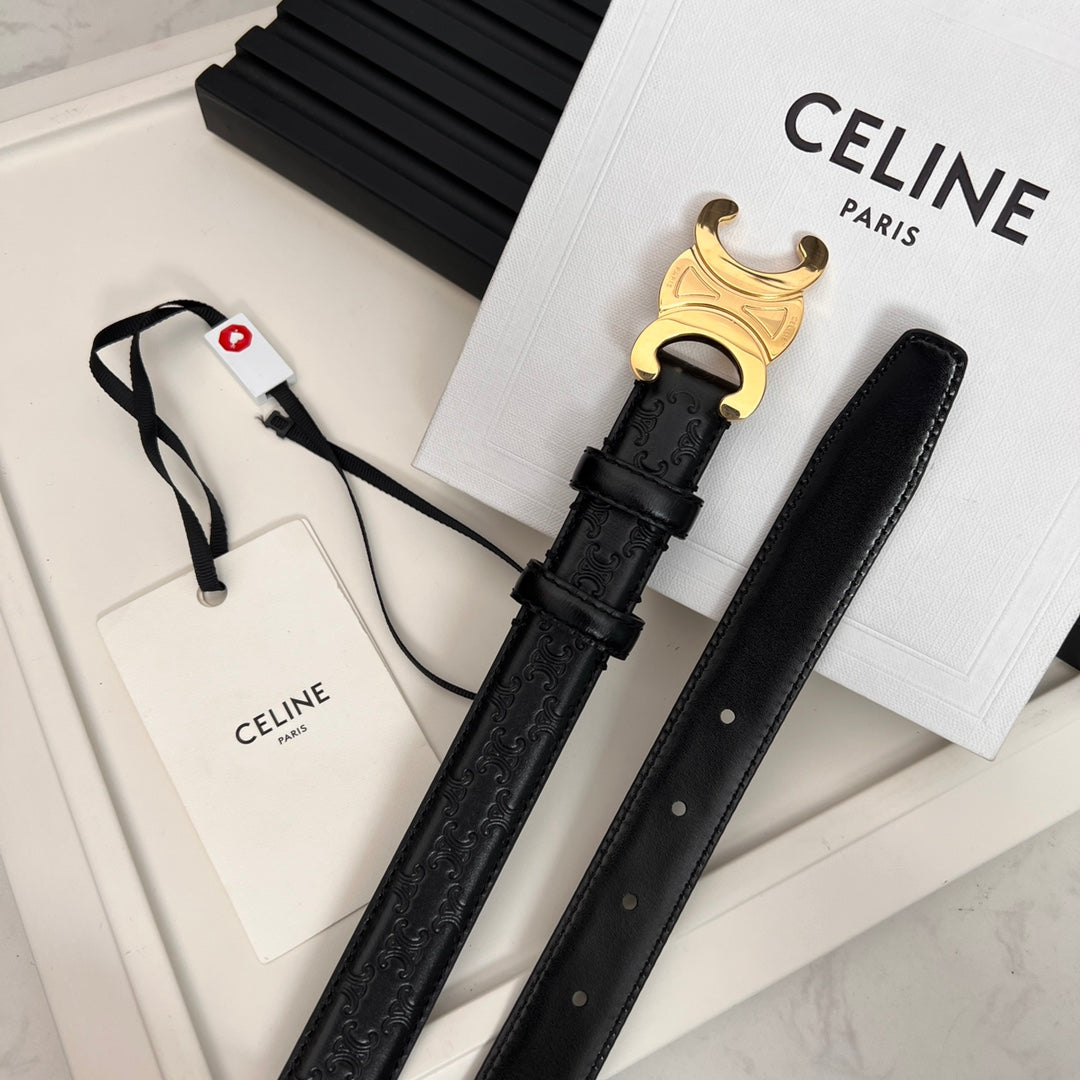 CEL 25mm Triomphe Belt in Taurillon Black Embossed Leather 176289