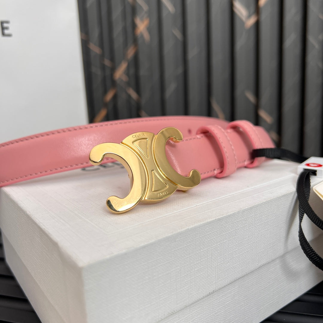 CEL 25mm Medium Triomphe Belt in Taurillon Pink Leather 176286