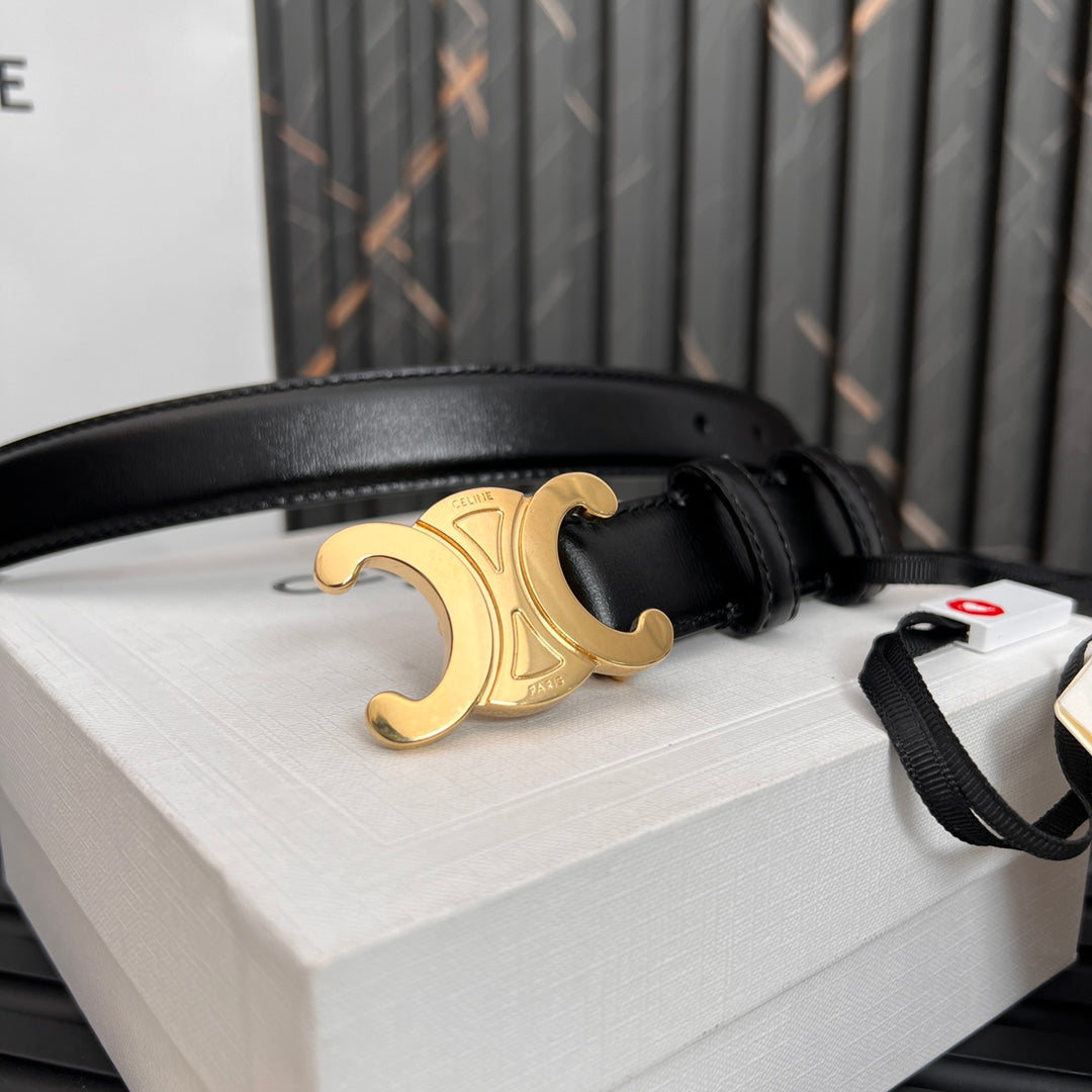 CEL 25mm Medium Triomphe Belt in Taurillon Black Leather 176283