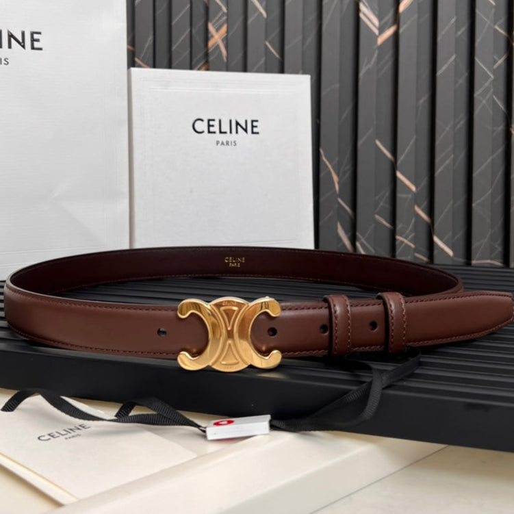 CEL 25mm Medium Triomphe Belt in Taurillon Chestnut Leather 176287