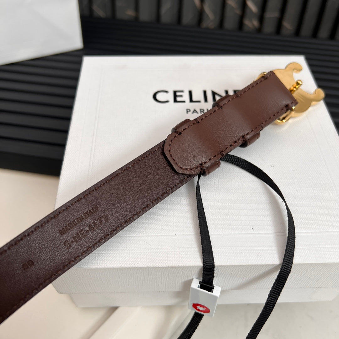 CEL 25mm Medium Triomphe Belt in Taurillon Chestnut Leather 176287