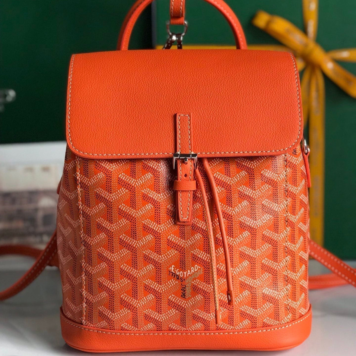 ALPIN MINI BACKPACK 21 IN ORANGE LAMBSKIN AND GOYARDINE CANVAS
