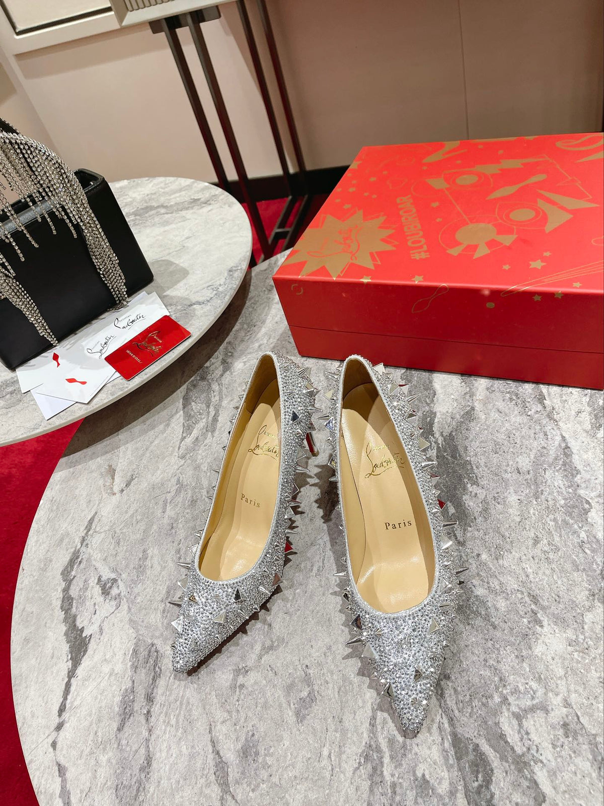 CL Pigalili Potpourri Strass Pumps Glitter Silver