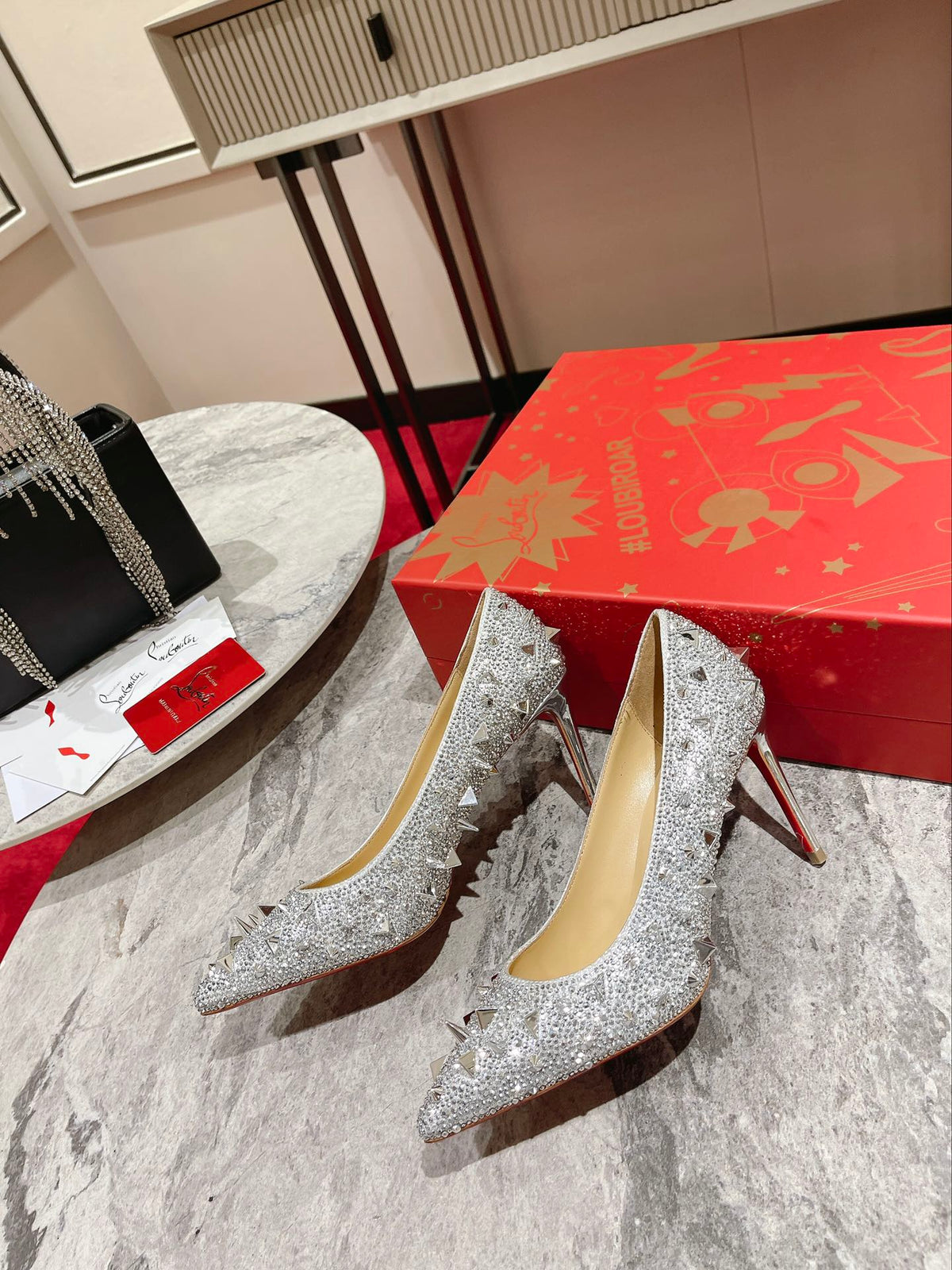 CL Pigalili Potpourri Strass Pumps Glitter Silver