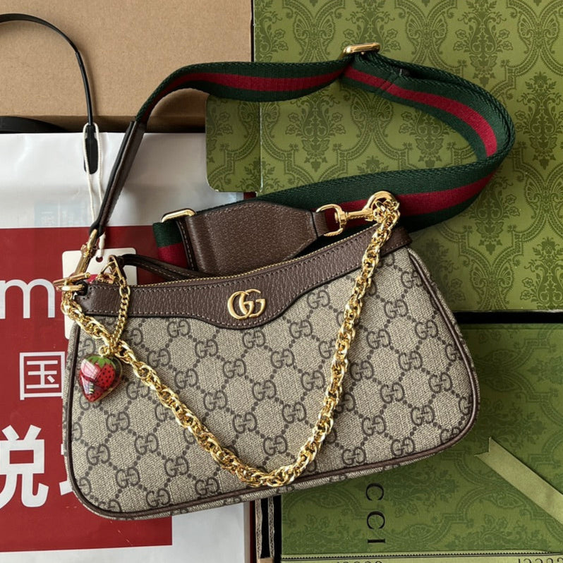 Gucci Ophidia Bag Brown Beige Leather Canvas 239804