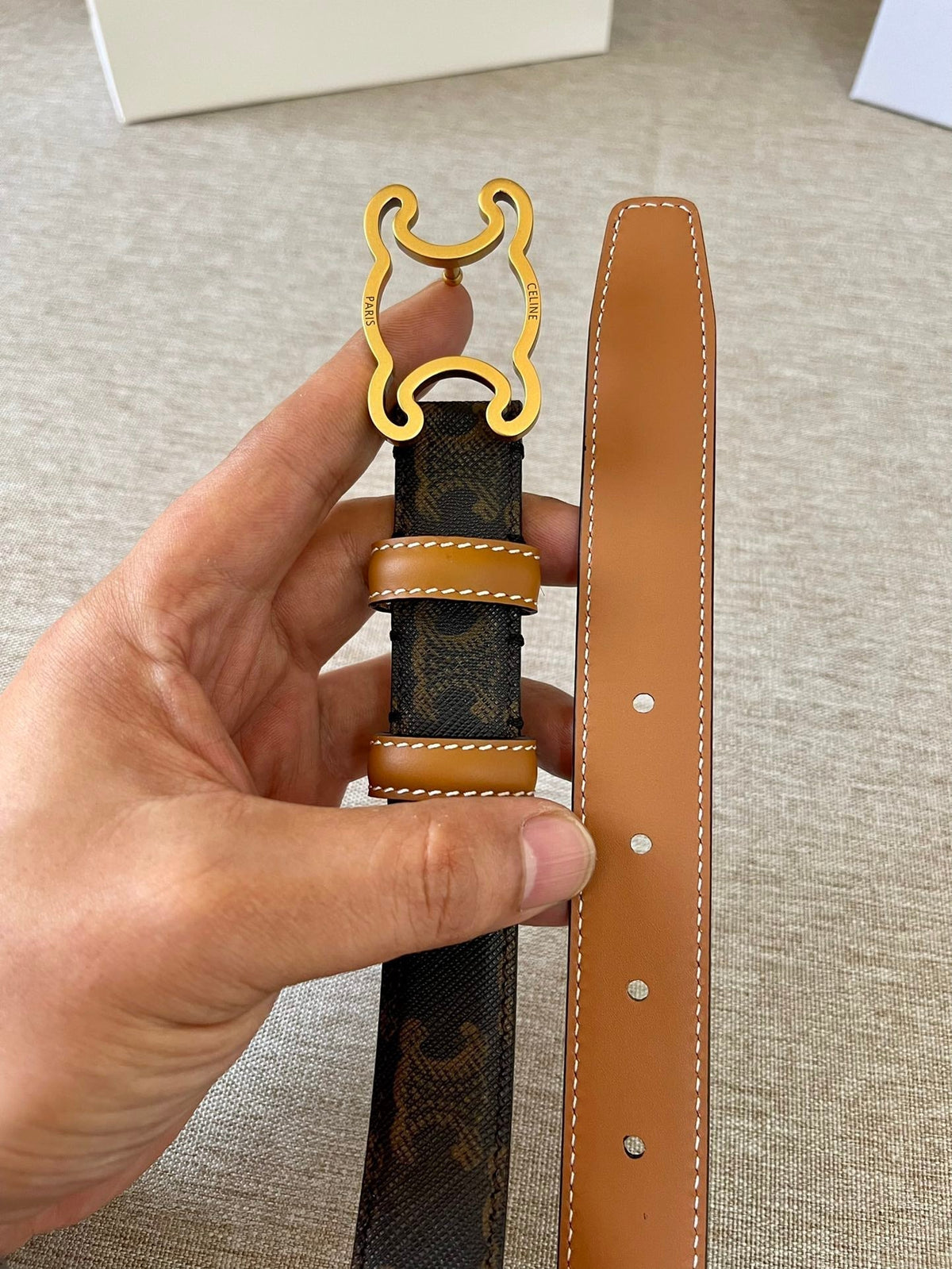 CL logo Cut-out Belt 25mm Black Tan Triomphe Canvas Ghw