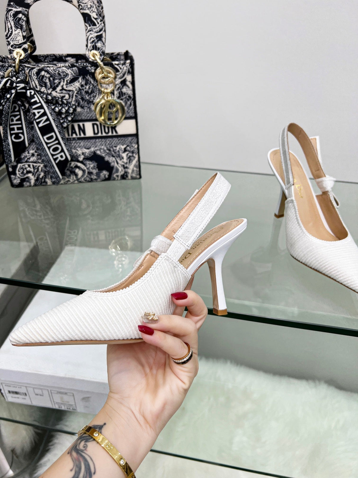 cd slingback pumps 95 white embroidered cotton