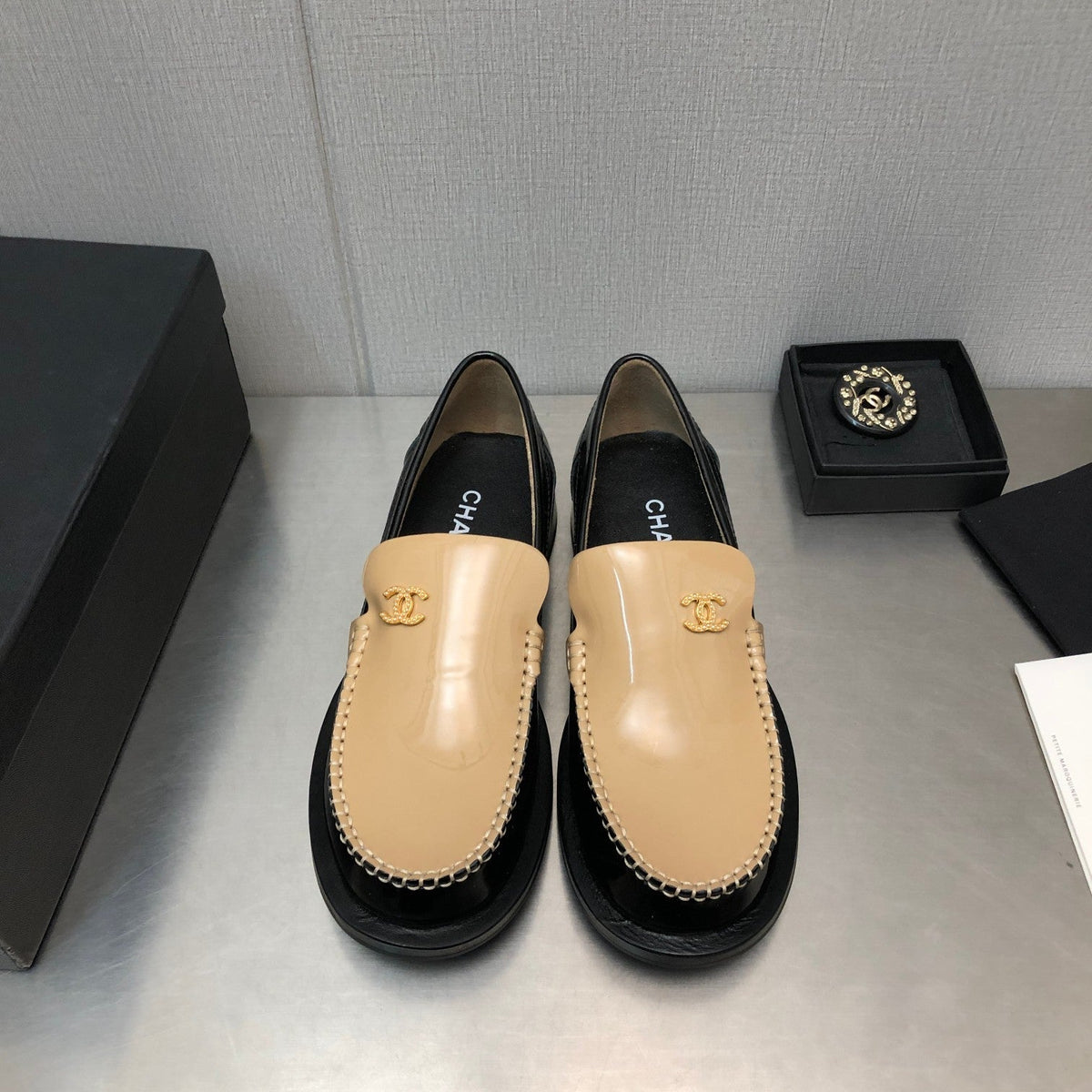 Double C Beige Cream Loafers Sheepskin