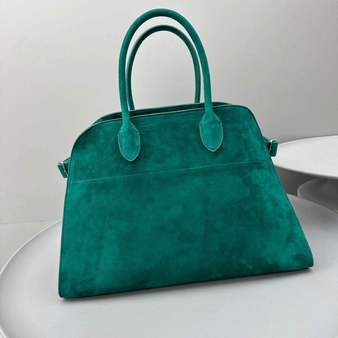 The Row Margaux 15 38cm Tote Bag Teal Blue Suede