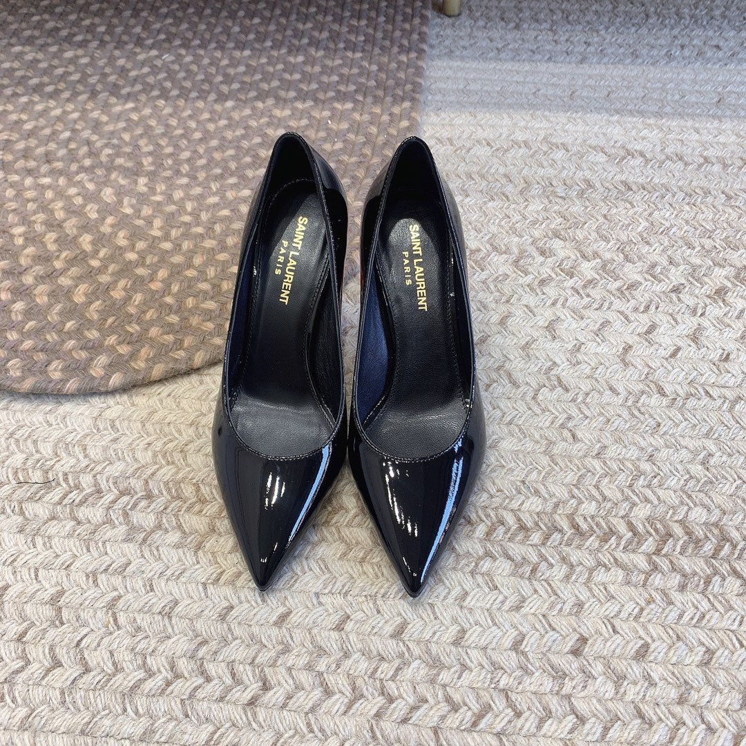 OPYUM RED HEEL PUMPS IN BLACK GLOSSY CALFSKIN
