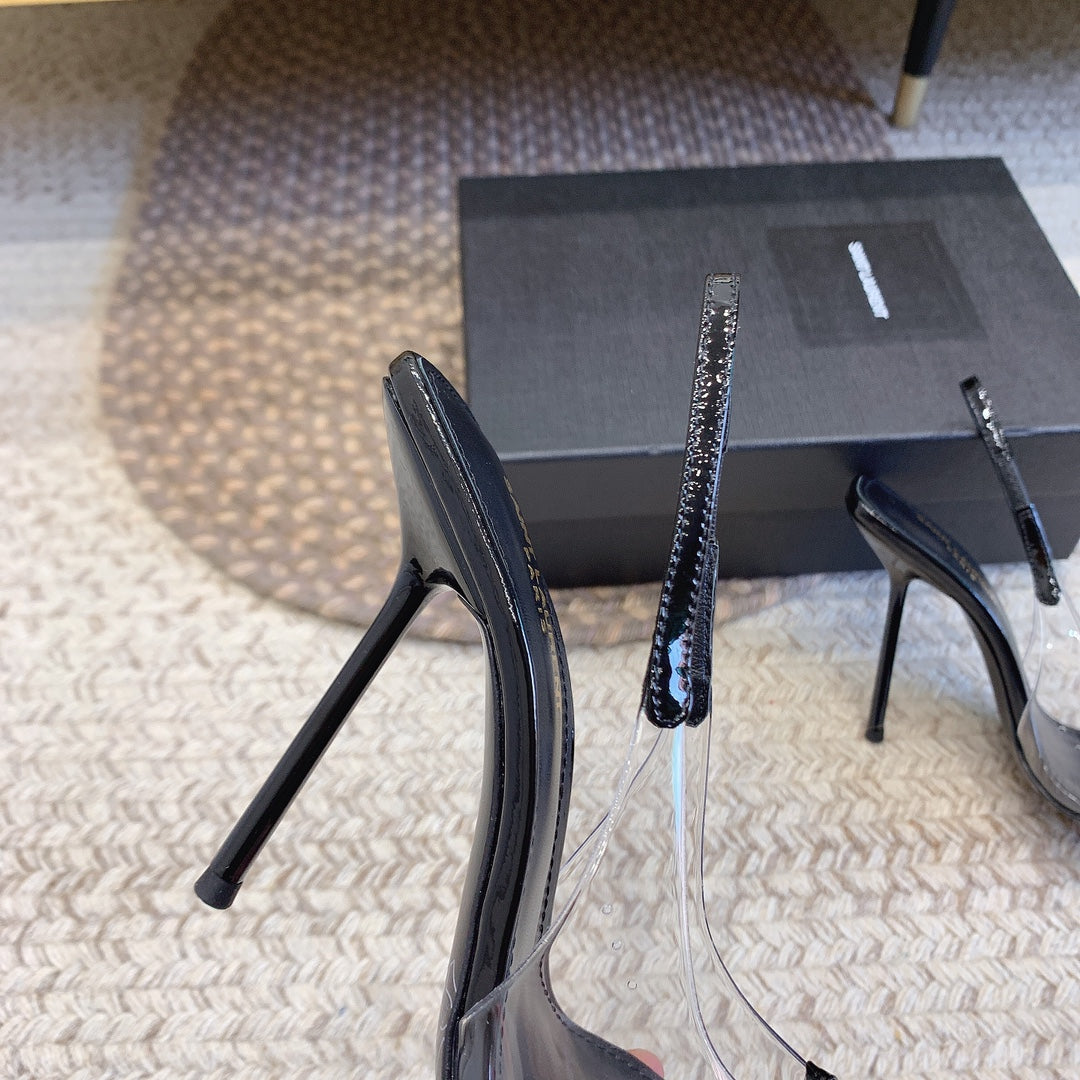 HIGH SLINGBACK IN BLACK GLOSSY CALFSKIN SPLICED WITH TPU