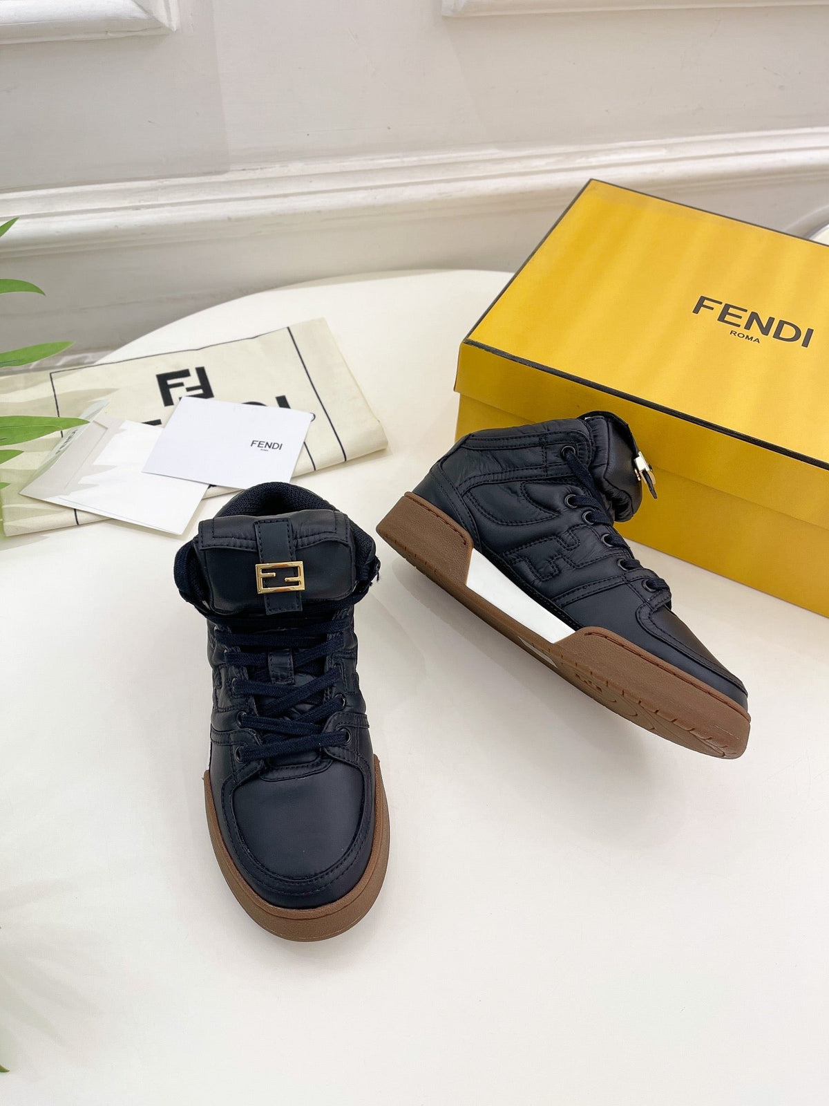 FENDI LOGO SOCK SNEAKER BOOTS IN BLACK LAMBSKIN