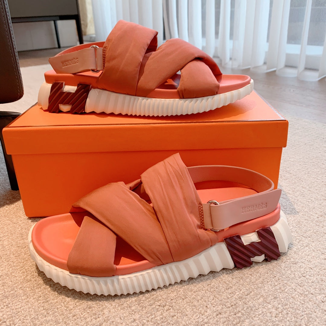 HM ELECTRIC SANDAL FIRE FABRIC AND CALFSKIN