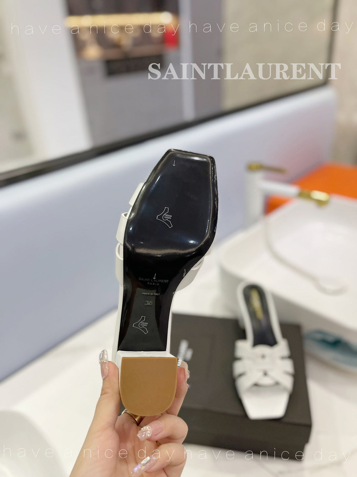 SL TRIBUTE MULES WHITE CALFSKIN
