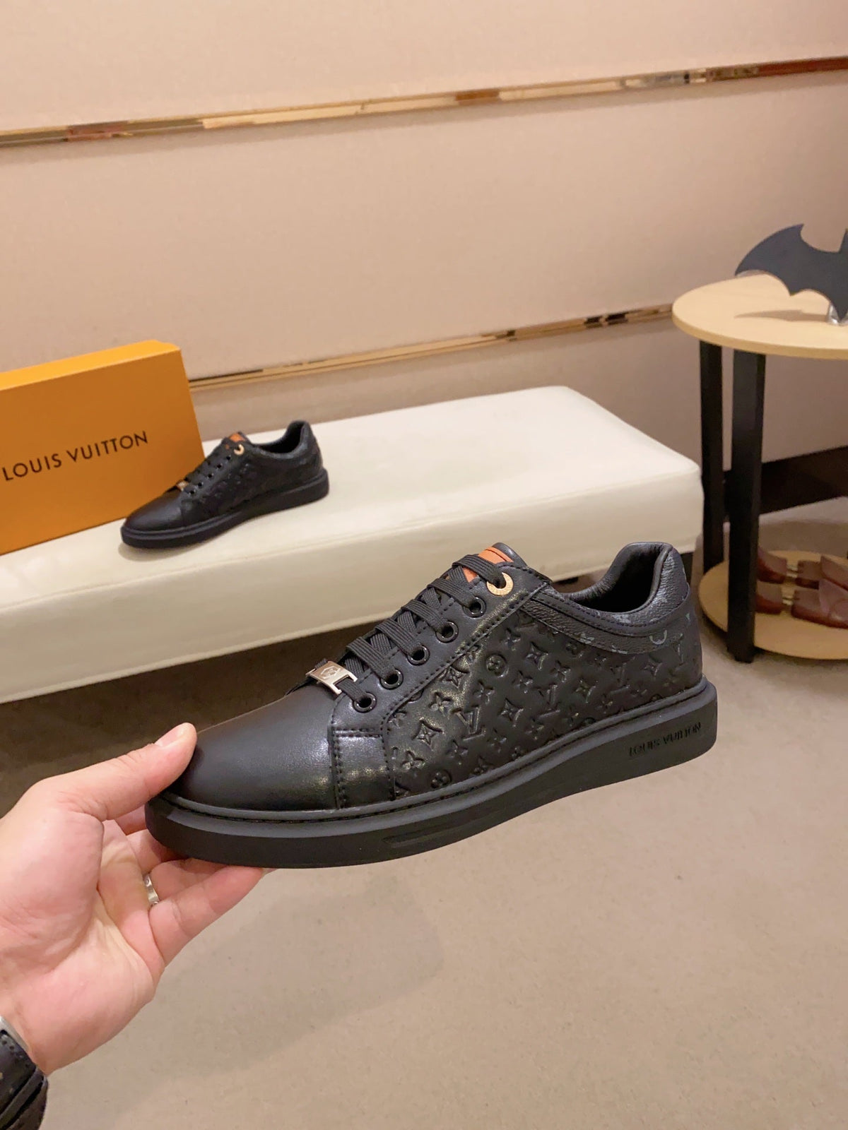 LV RIVOLI SNEAKER BLACK MINI MONOGRAM-EMBOSSED CALFSKIN