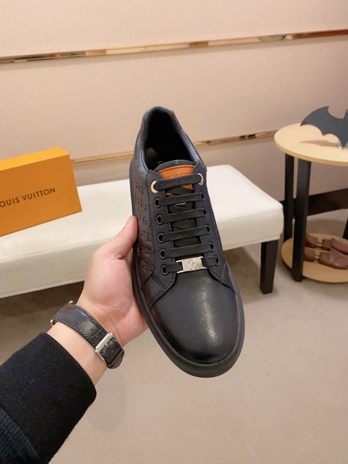 LV RIVOLI SNEAKER BLACK MINI MONOGRAM-EMBOSSED CALFSKIN