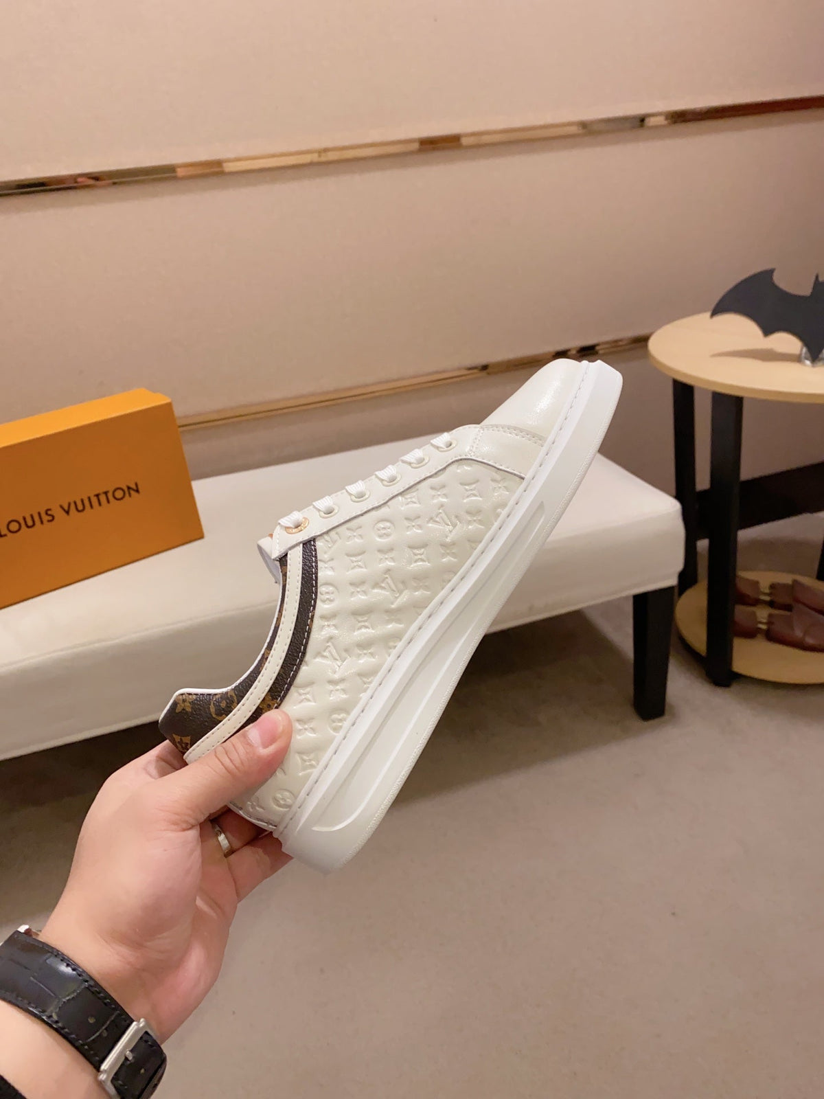LV RIVOLI SNEAKER WHITE MINI MONOGRAM-EMBOSSED CALFSKIN