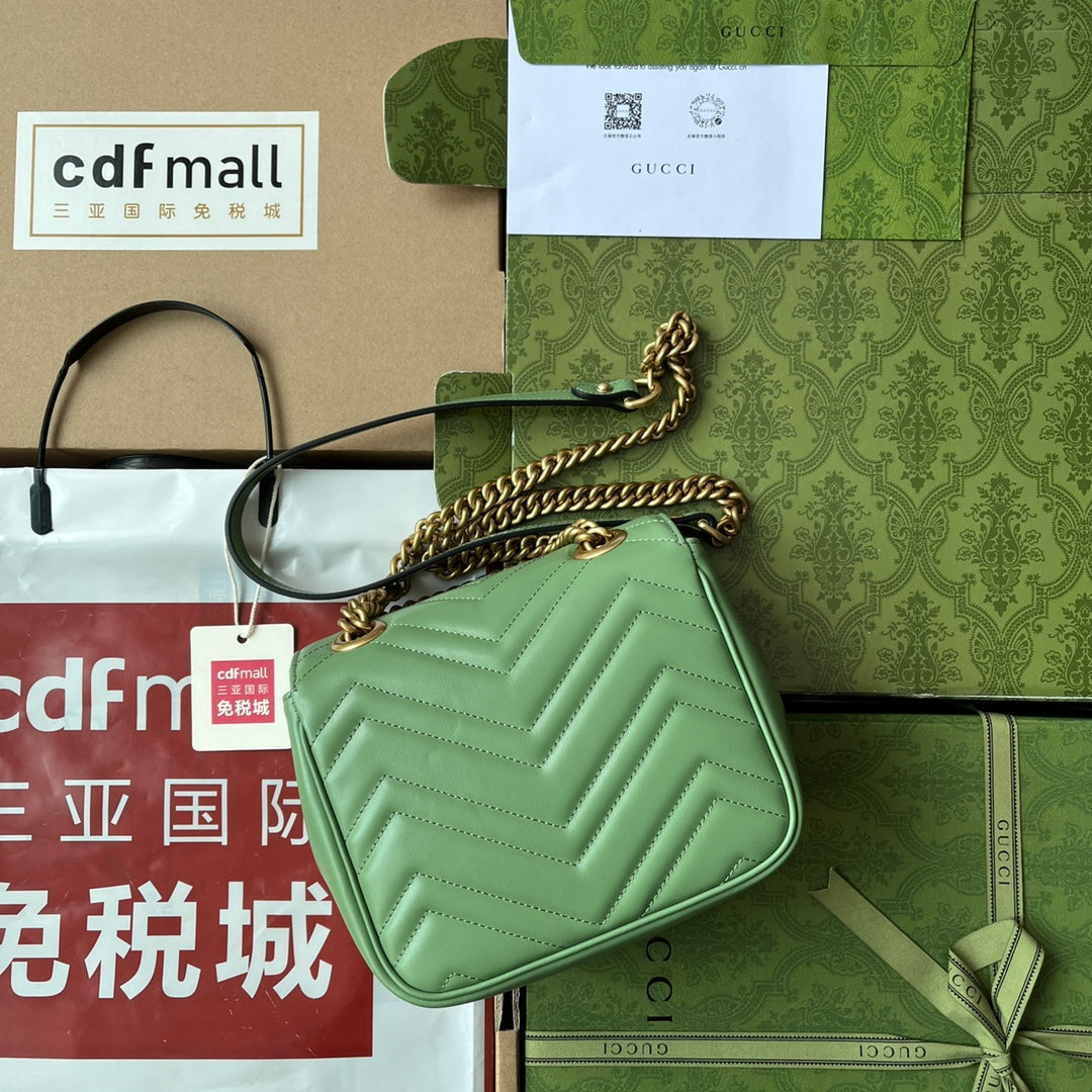 gg marmont mini 18cm green calfskin gold hardware