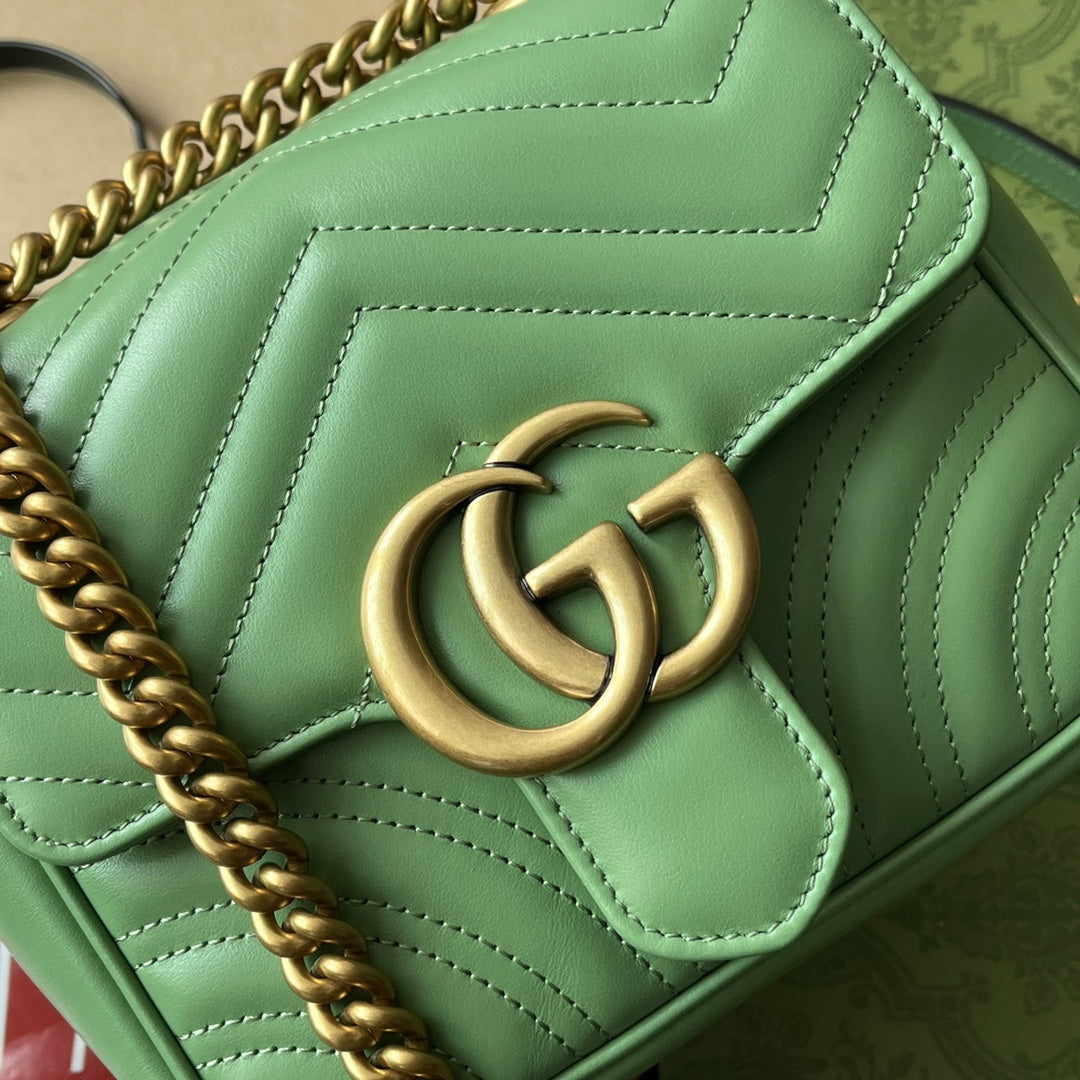 gg marmont mini 18cm green calfskin gold hardware