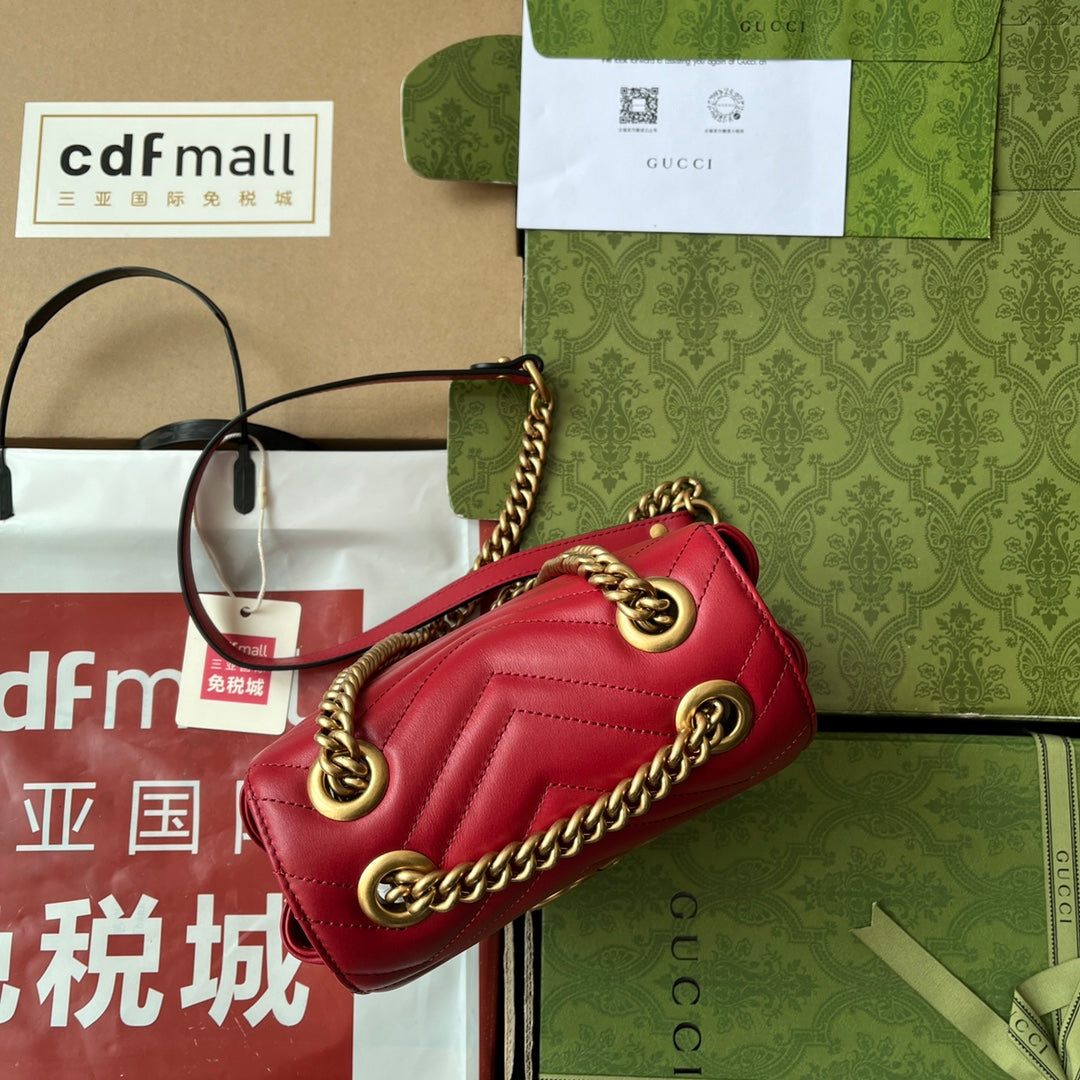 gg marmont mini 18cm red calfskin gold hardware