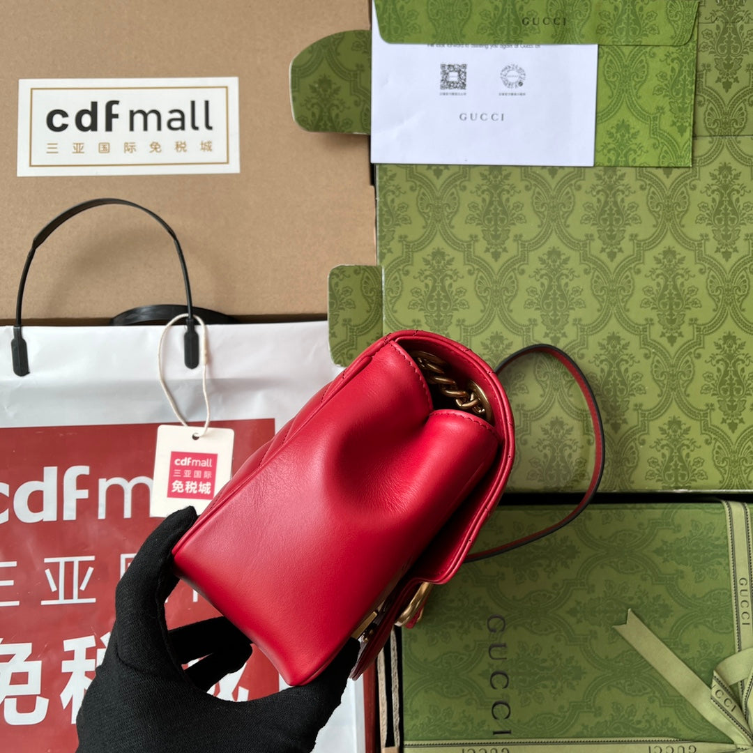 gg marmont mini 18cm red calfskin gold hardware