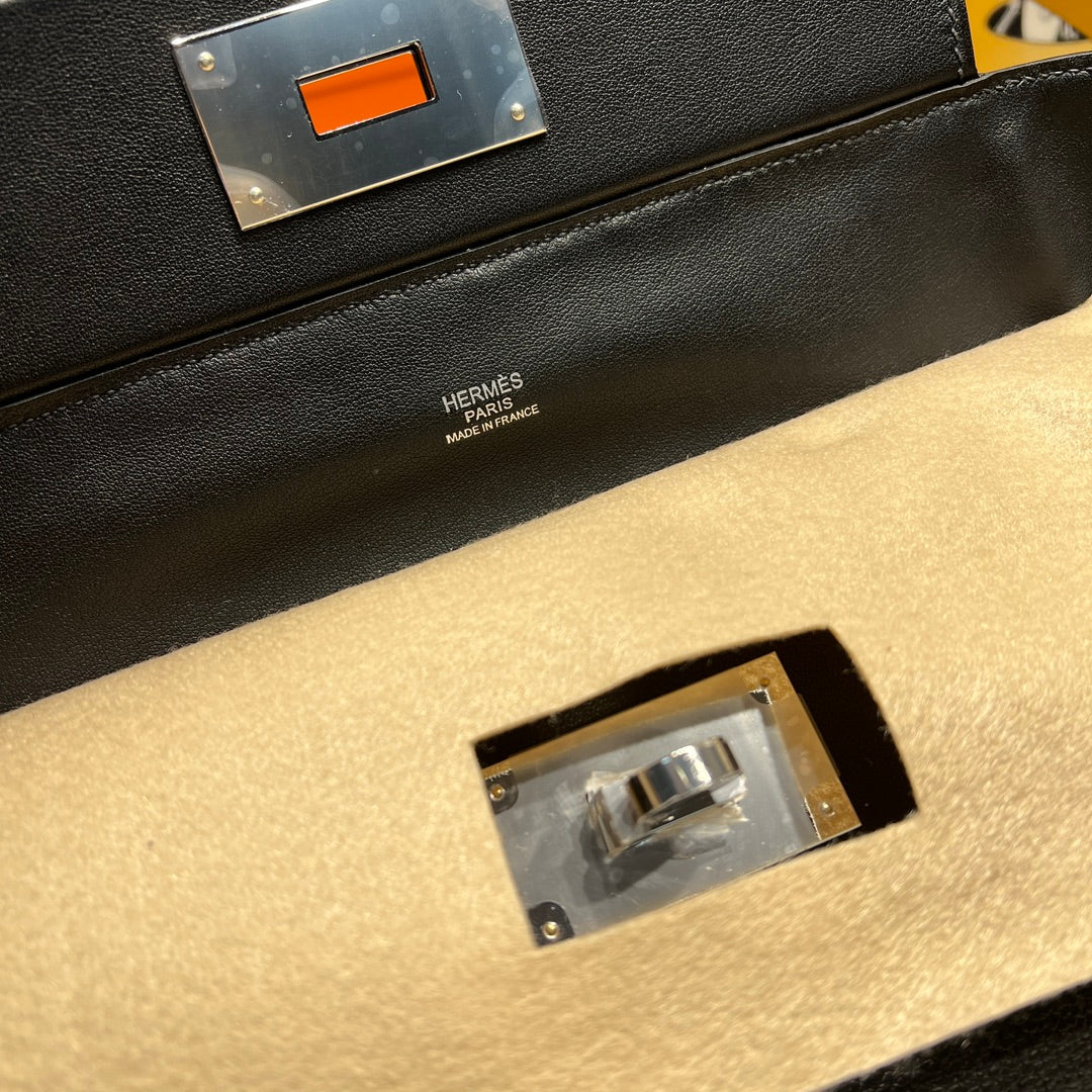 HM 24/24 Bag Black Leather Silver Hardware