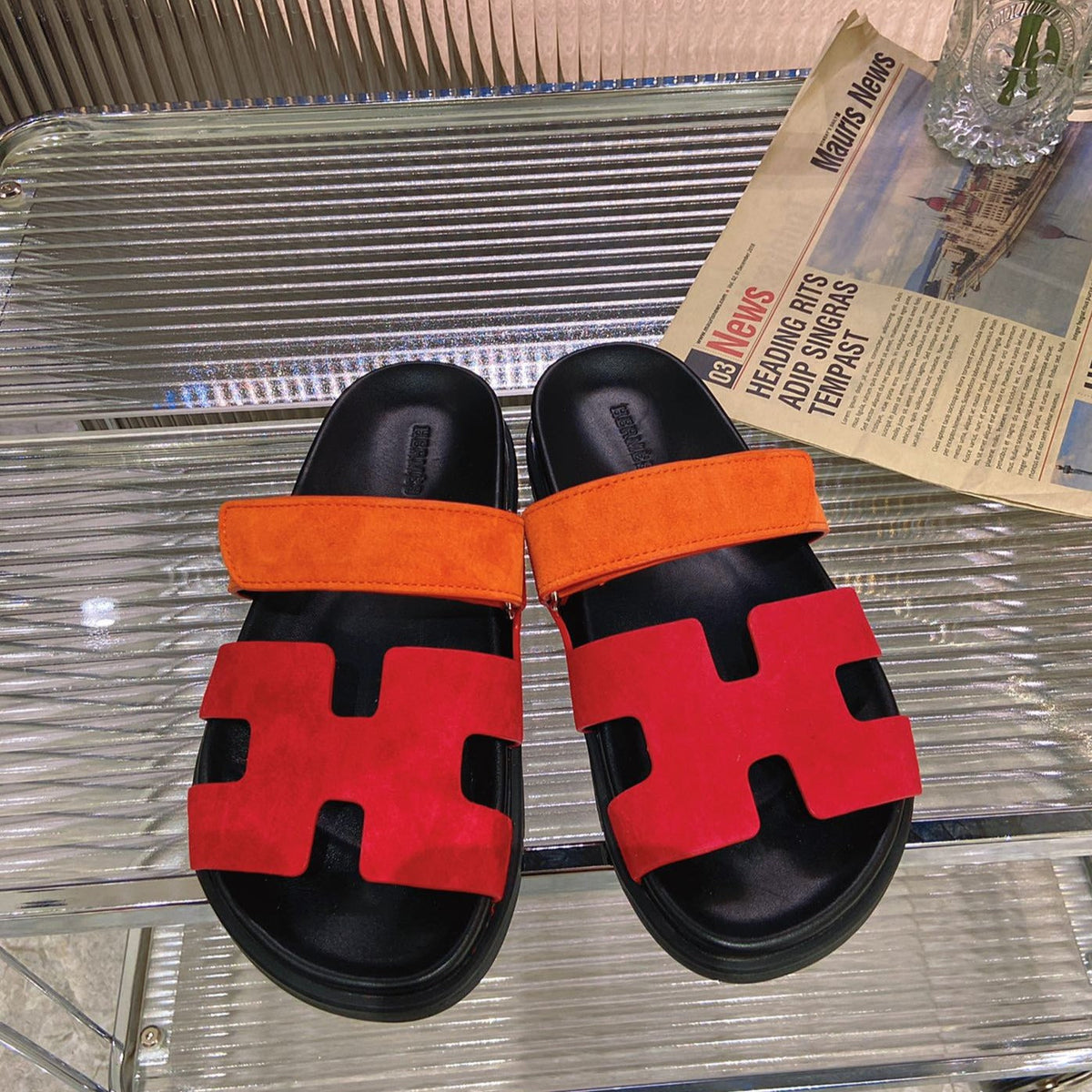 CHYPRE SANDAL RED MIX ORANGE SUEDE