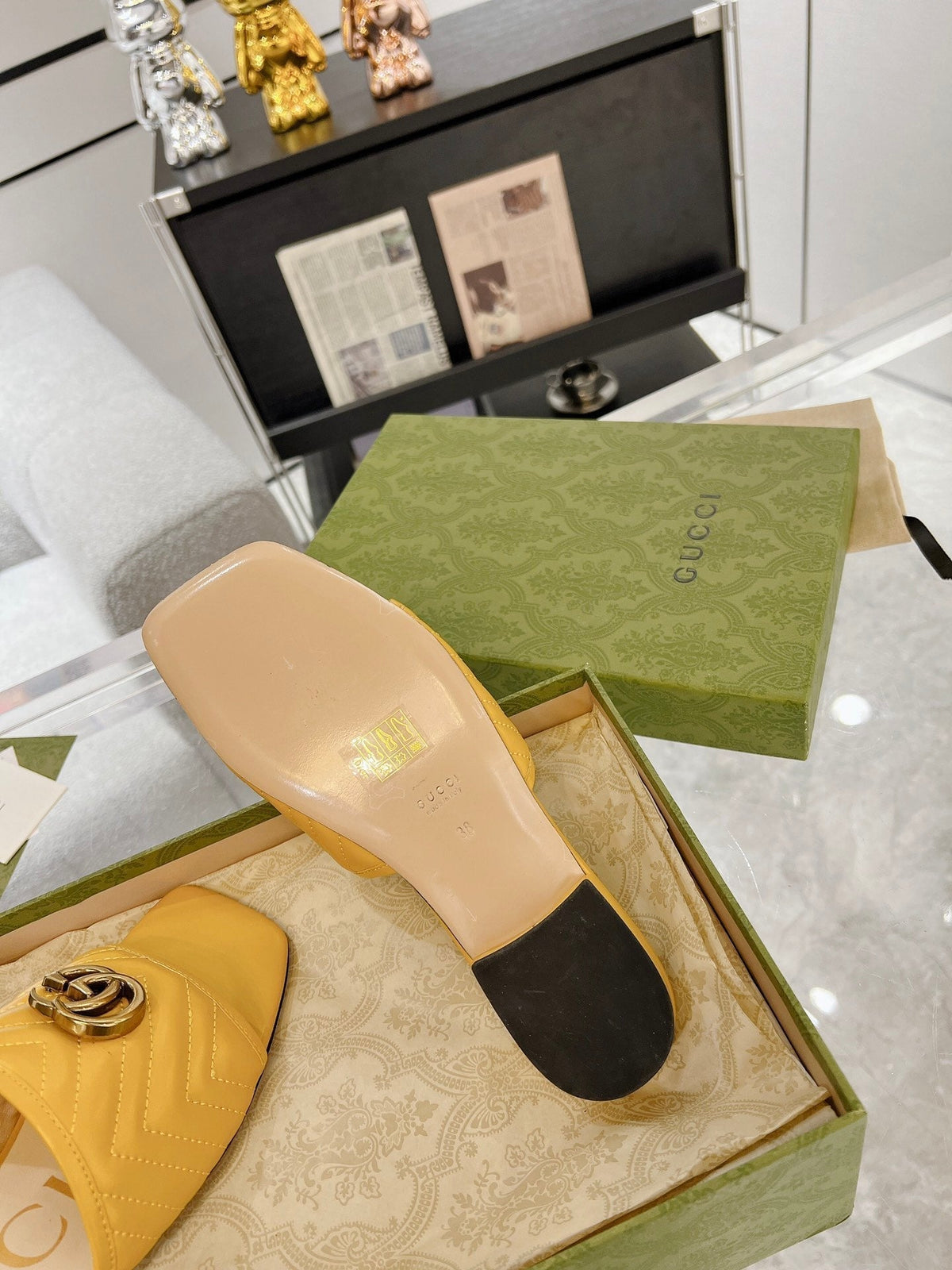 GG EXCLUSIVE SLIDE SANDAL AMBER CALFSKIN