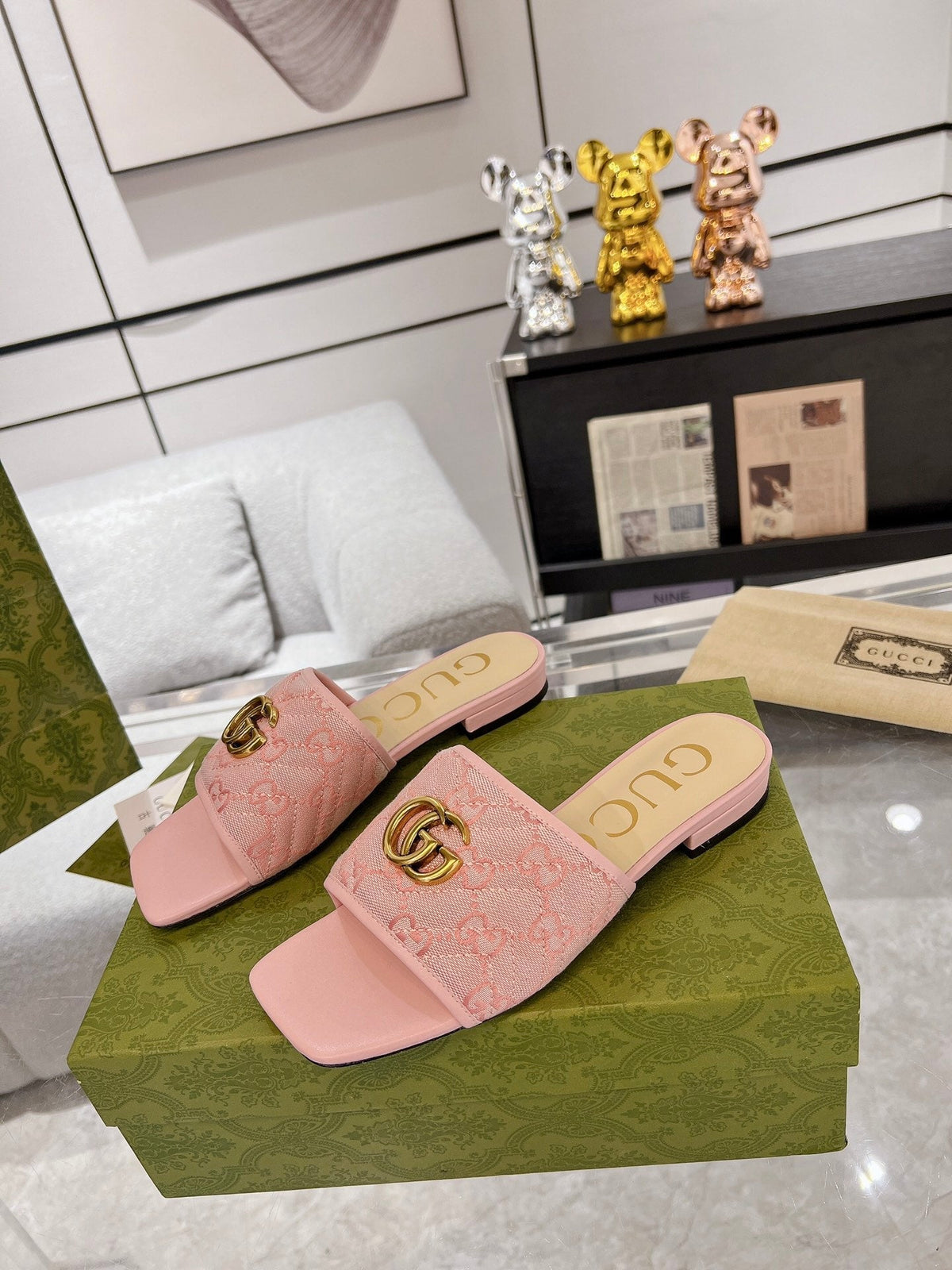 GG EXCLUSIVE SLIDE SANDAL LIGHT PINK FABRIC