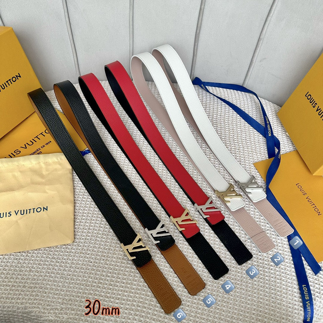LV Initiales 30mm Reversible Belt Gold Buckle Pink White Leather