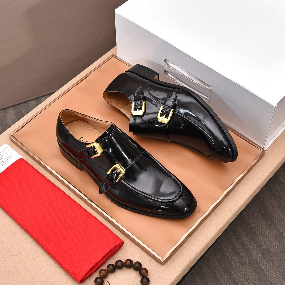 GG Men's Double Monk Strap Loafer Black Cowhide 525979