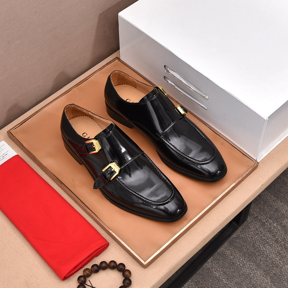 GG Men's Double Monk Strap Loafer Black Cowhide 525979