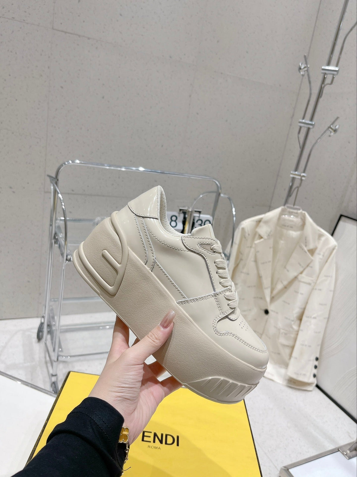 FENDI LOW-TOP TRAINER IN WHITE CALFSKIN