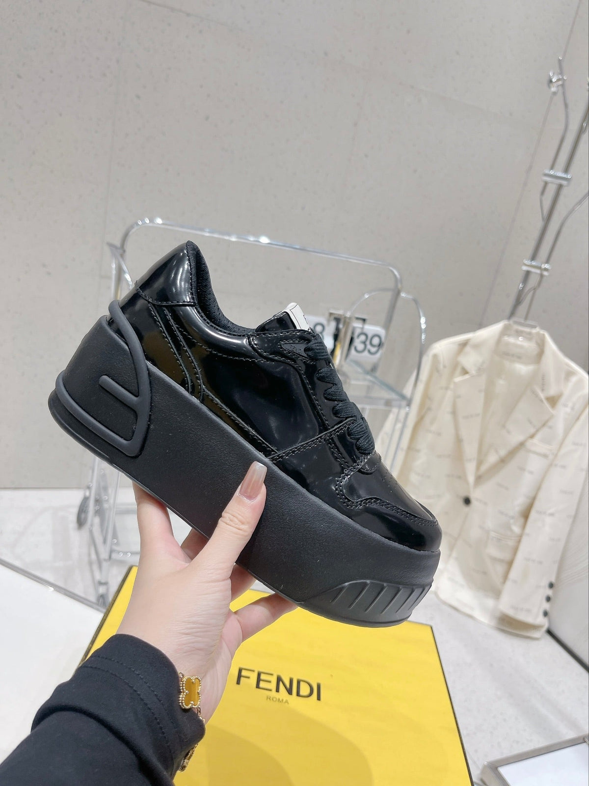 FENDI LOW-TOP TRAINER IN BLACK CALFSKIN