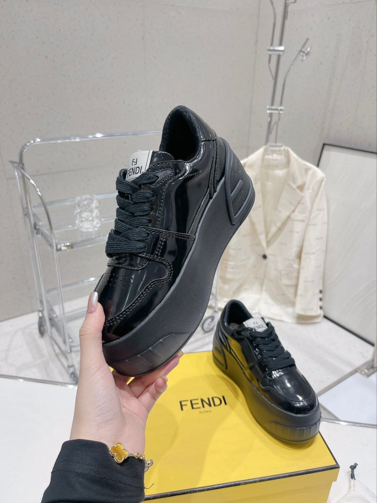 FENDI LOW-TOP TRAINER IN BLACK CALFSKIN