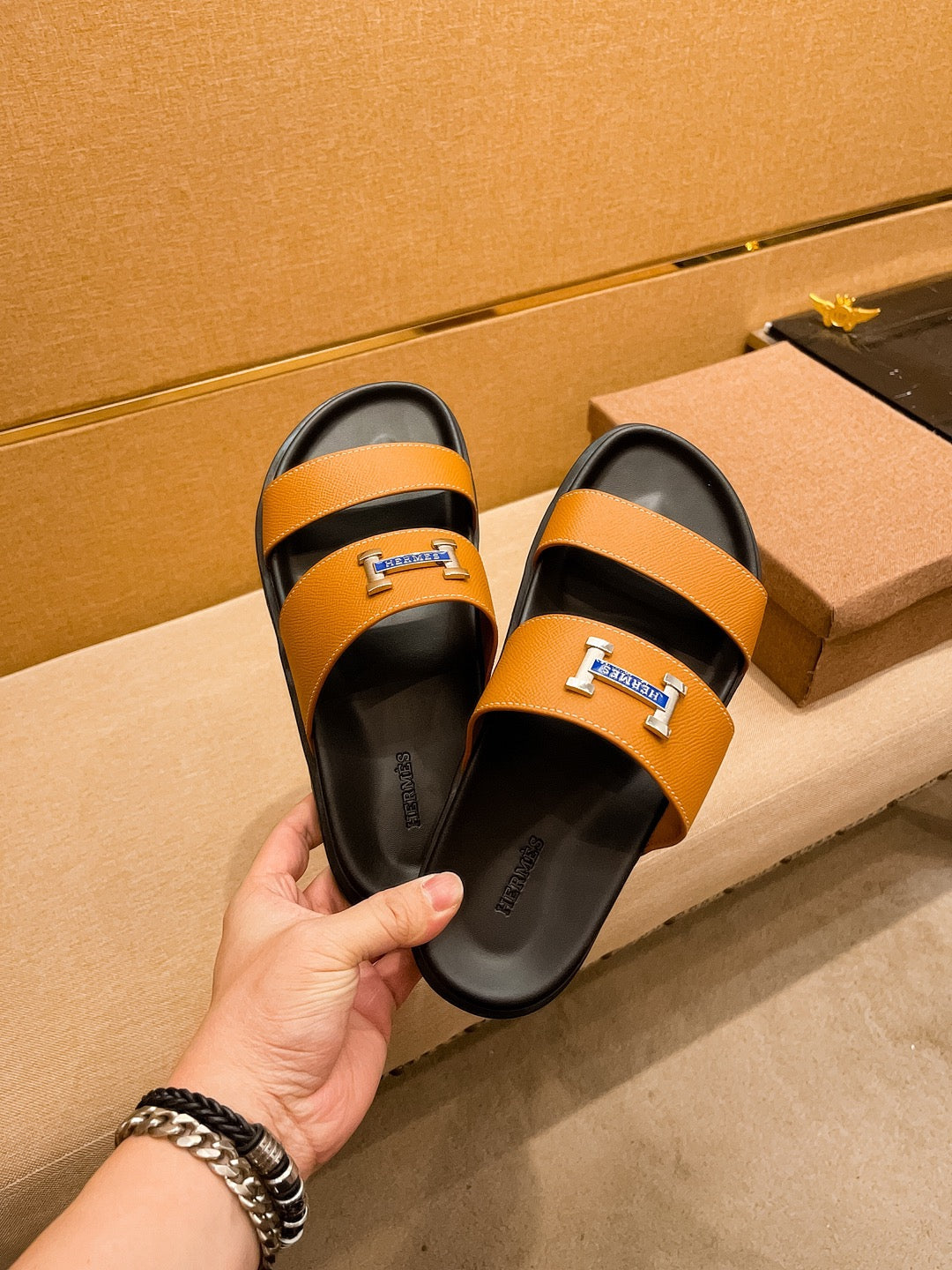 HM Men's Slide Orange Cowhide 602329