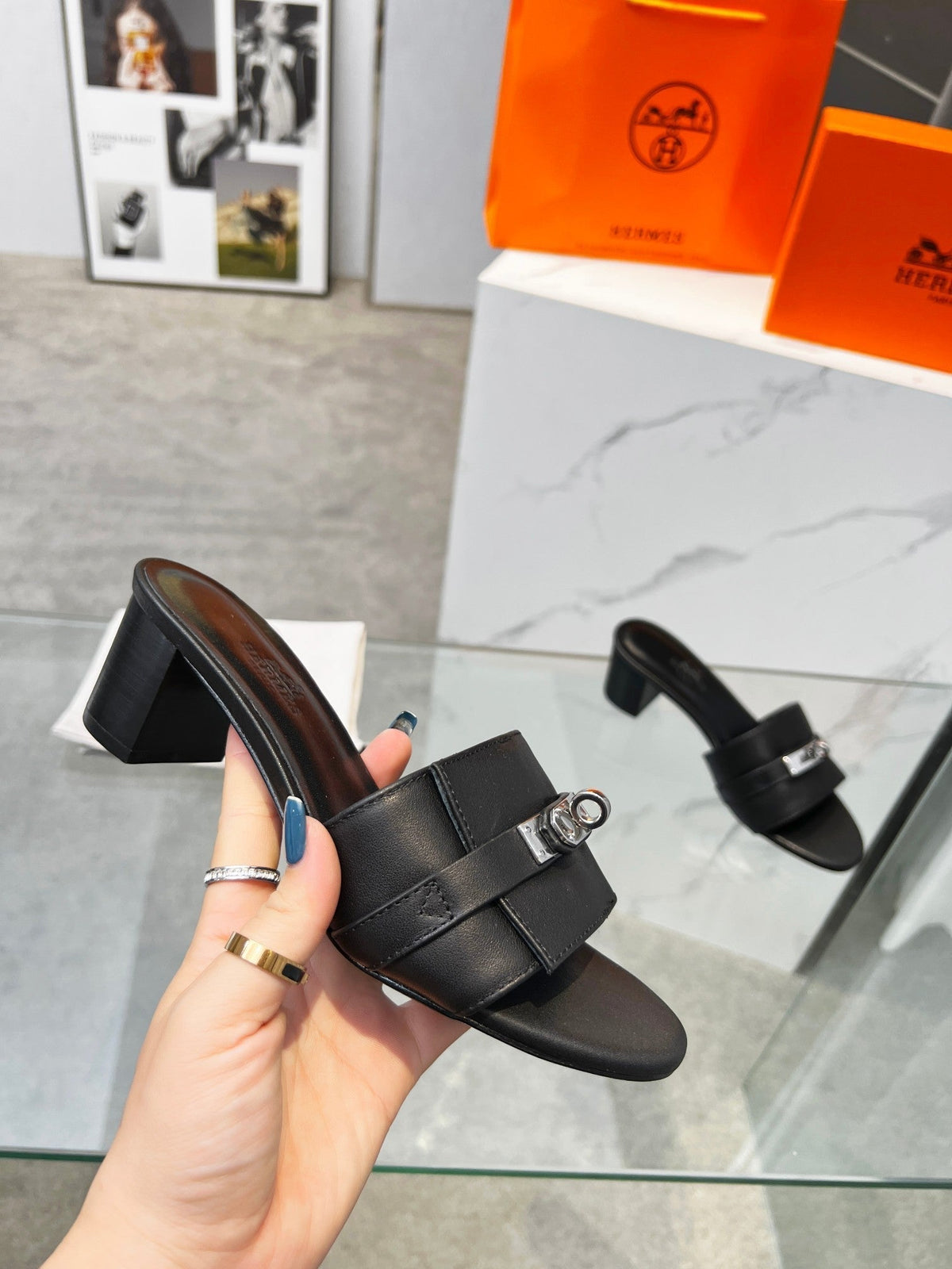 Gigi 50 Sandal Black Calfskin