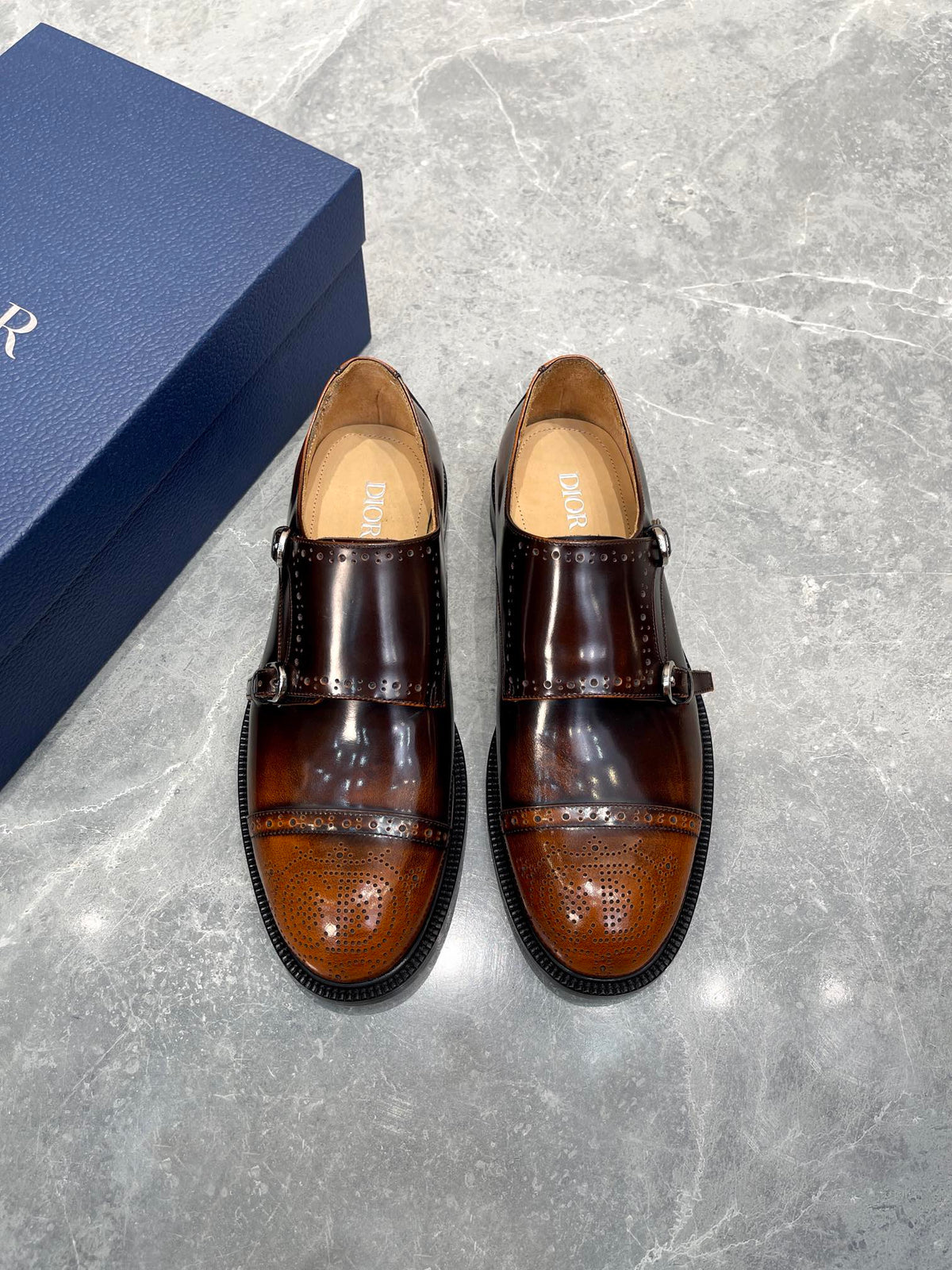 CD PATTERNED DOUBLE MONKSTRAP LOAFER SYRUP CALFSKIN