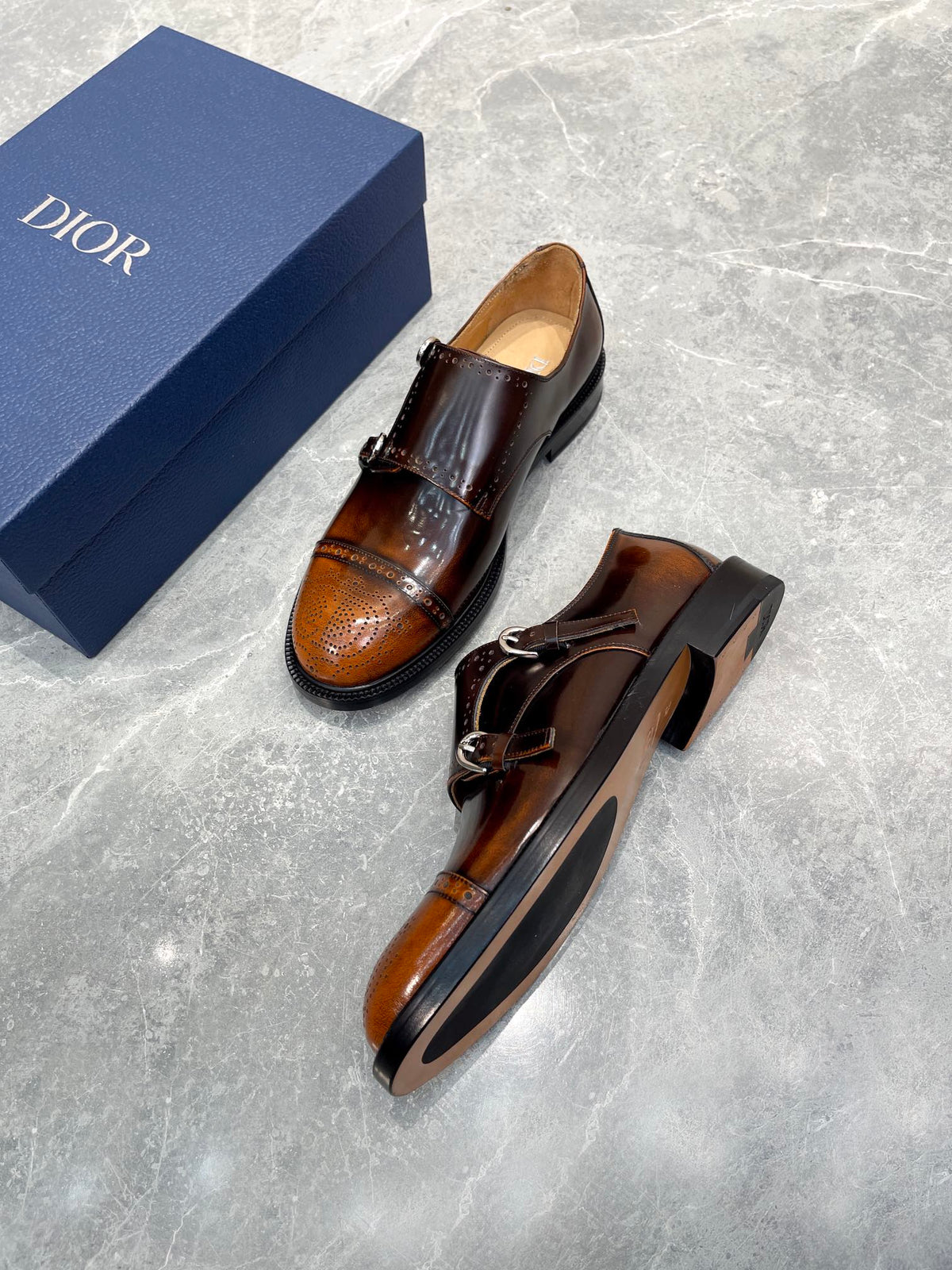 CD PATTERNED DOUBLE MONKSTRAP LOAFER SYRUP CALFSKIN