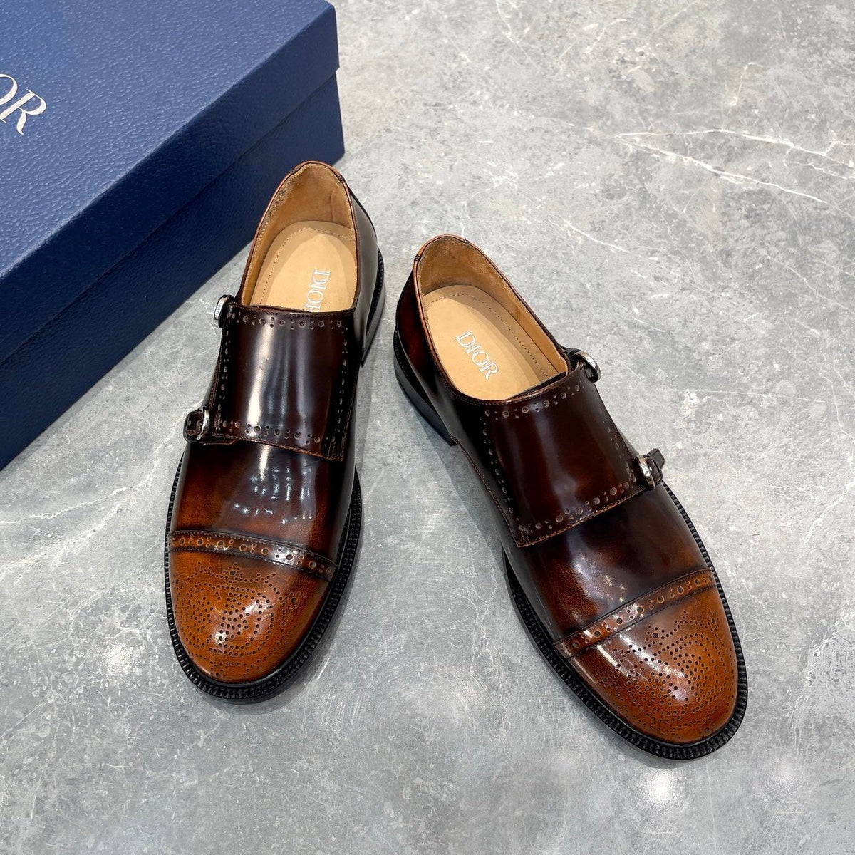 CD PATTERNED DOUBLE MONKSTRAP LOAFER SYRUP CALFSKIN