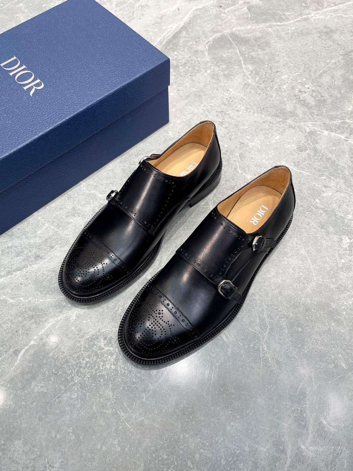 CD PATTERNED DOUBLE MONKSTRAP LOAFER BLACK CALFSKIN