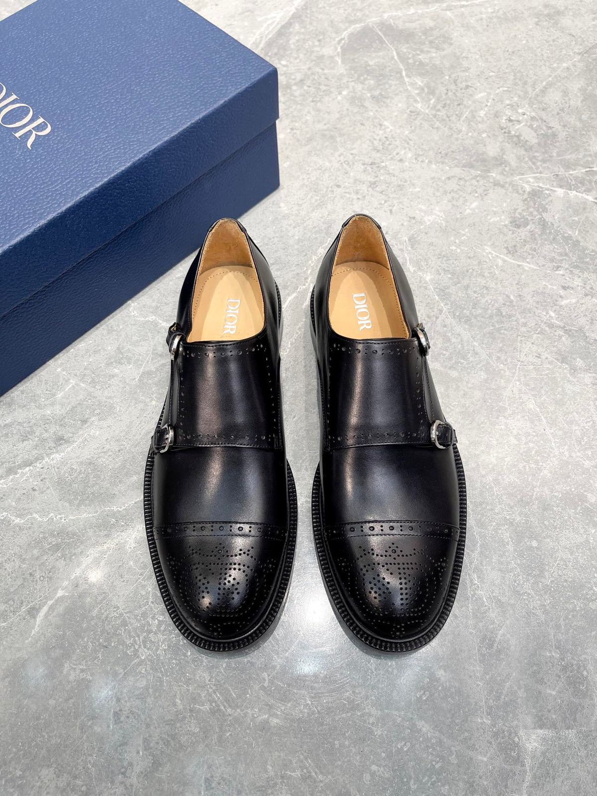 CD PATTERNED DOUBLE MONKSTRAP LOAFER BLACK CALFSKIN
