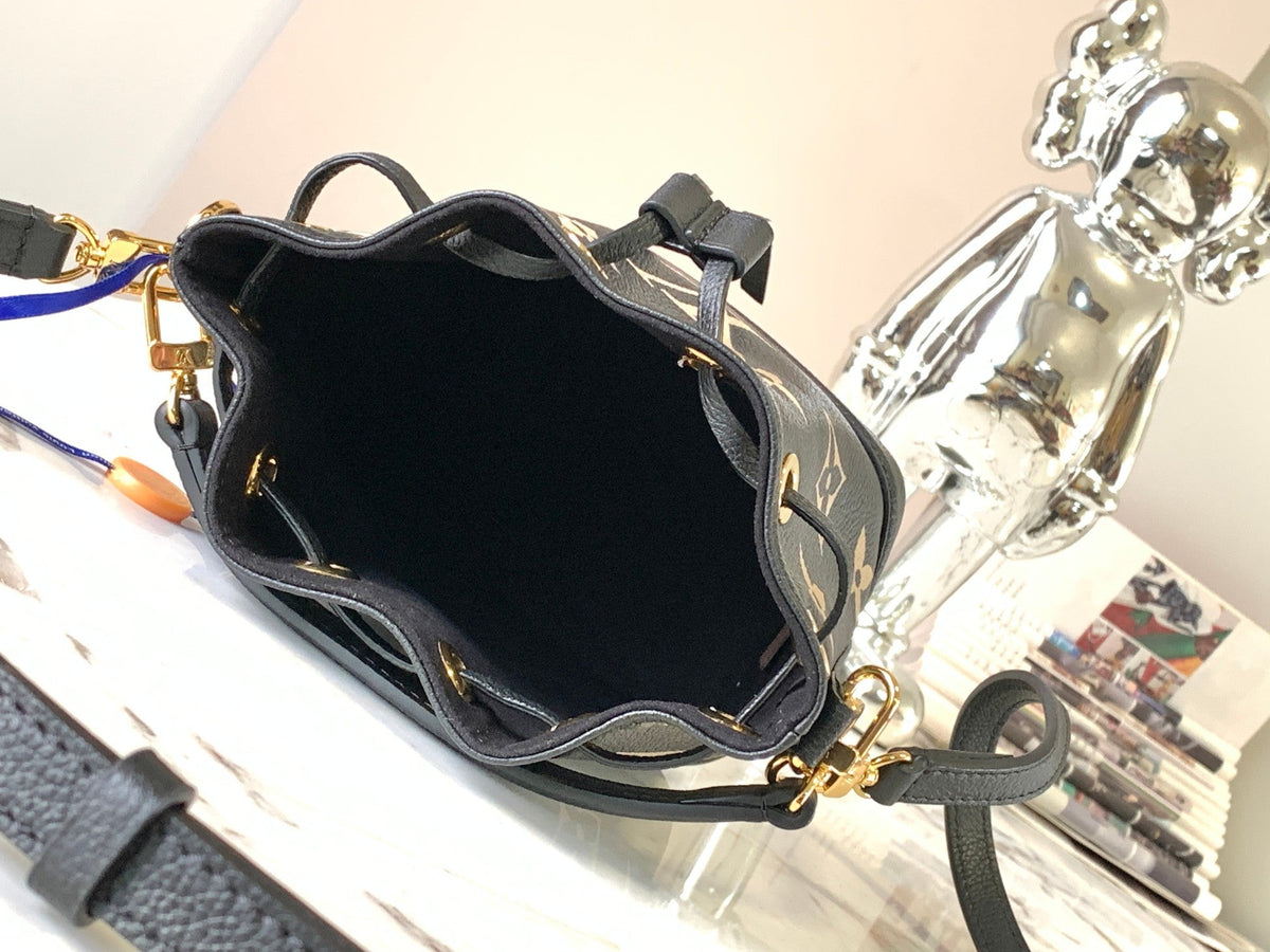 nano noe 13 grey bicolor black monogram gold hardware